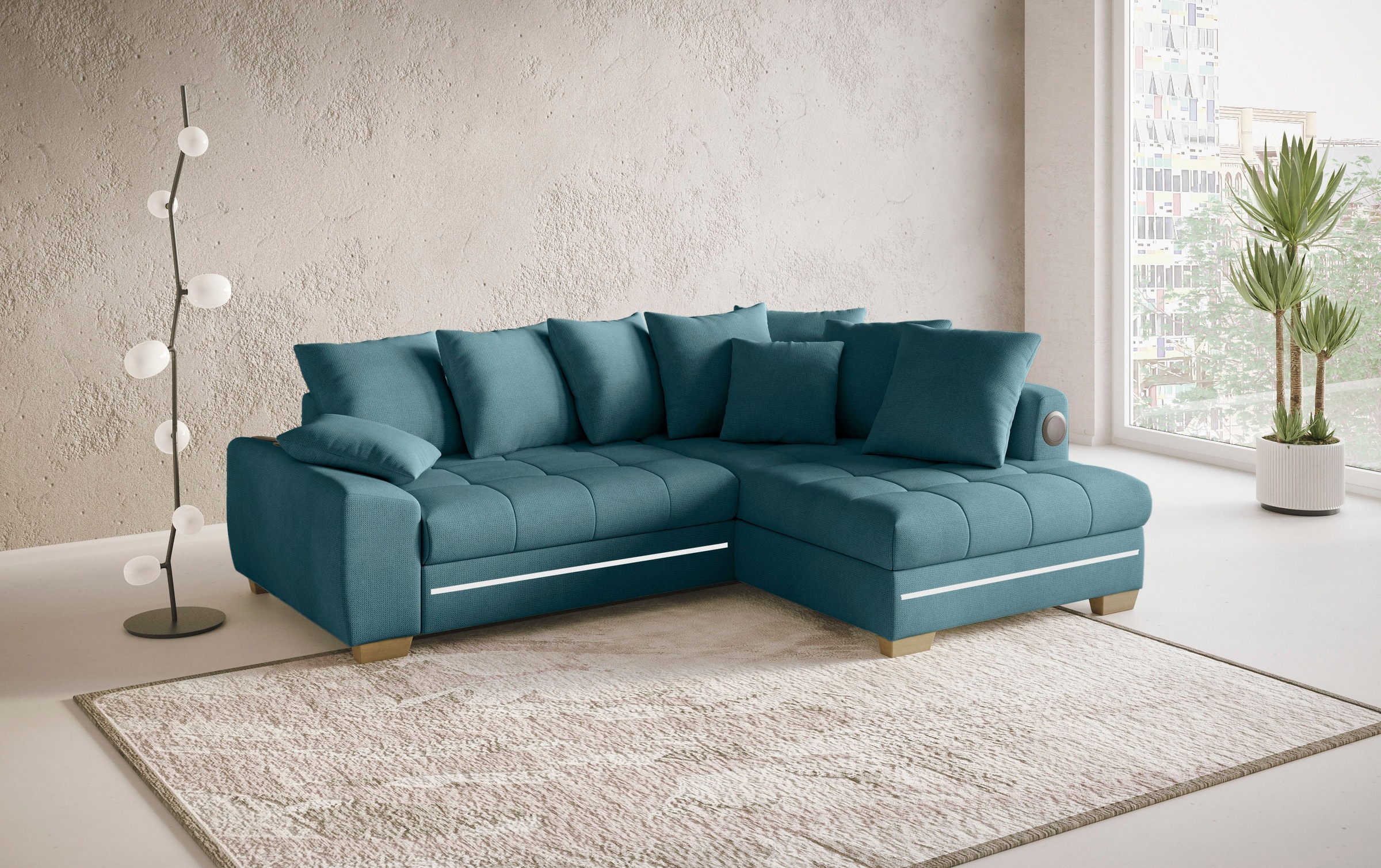 Mr. Couch Ecksofa »Nikita II, L-Form«, mit Kaltschaum, RGB-LED, Soundsystem, wahlweise mit Bett, Bettkasten