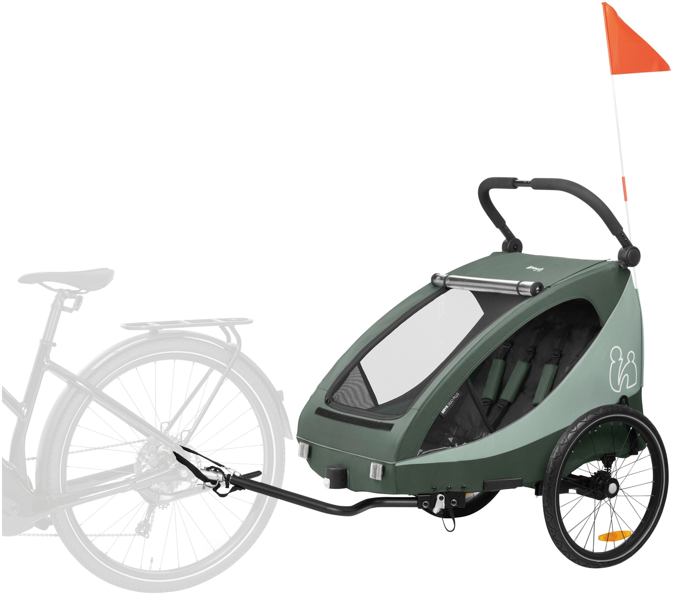 Hauck Fahrradkinderanhänger »2in1 Bike Trailer und Buggy Dryk Duo Plus, dark green«, für 2 Kinder; inklusive Deichsel