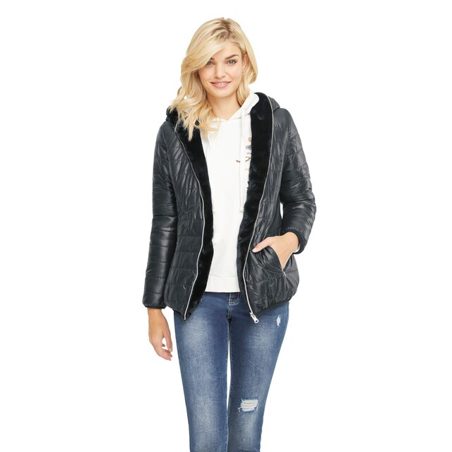 schwarz Heine Damen Webpelz-Kurzjacke