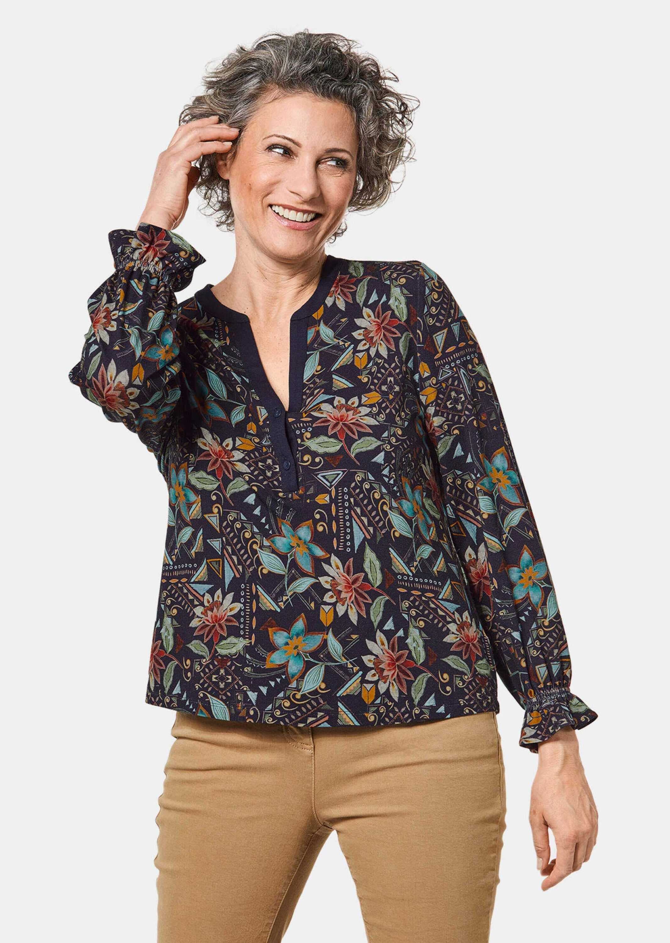 GOLDNER Print-Shirt »Druckshirt Druckshirt mit Volantärmeln«