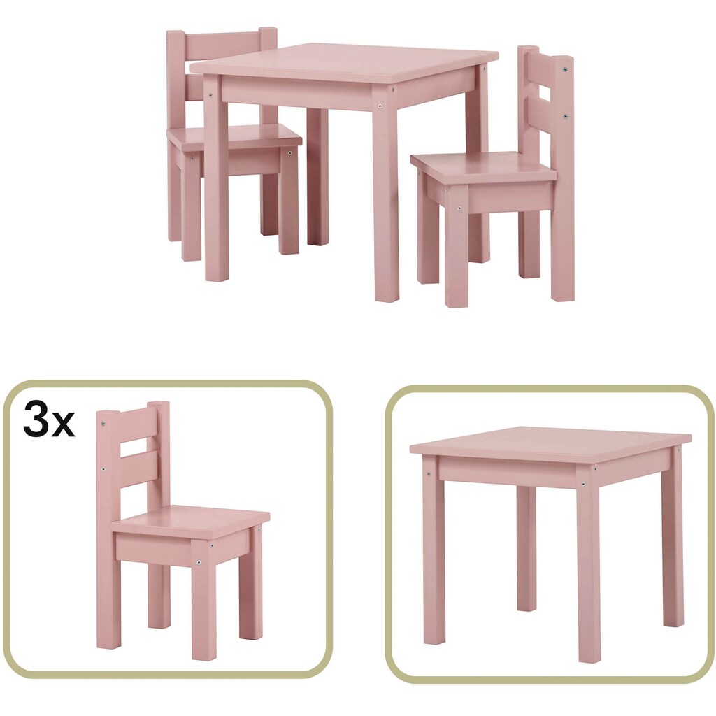 Hoppekids Kindersitzgruppe »MADS Kindersitzgruppe«, (Set, 4 tlg., 1 Tisch, 3 Stühle), in vielen Farben, mit drei Stühlen