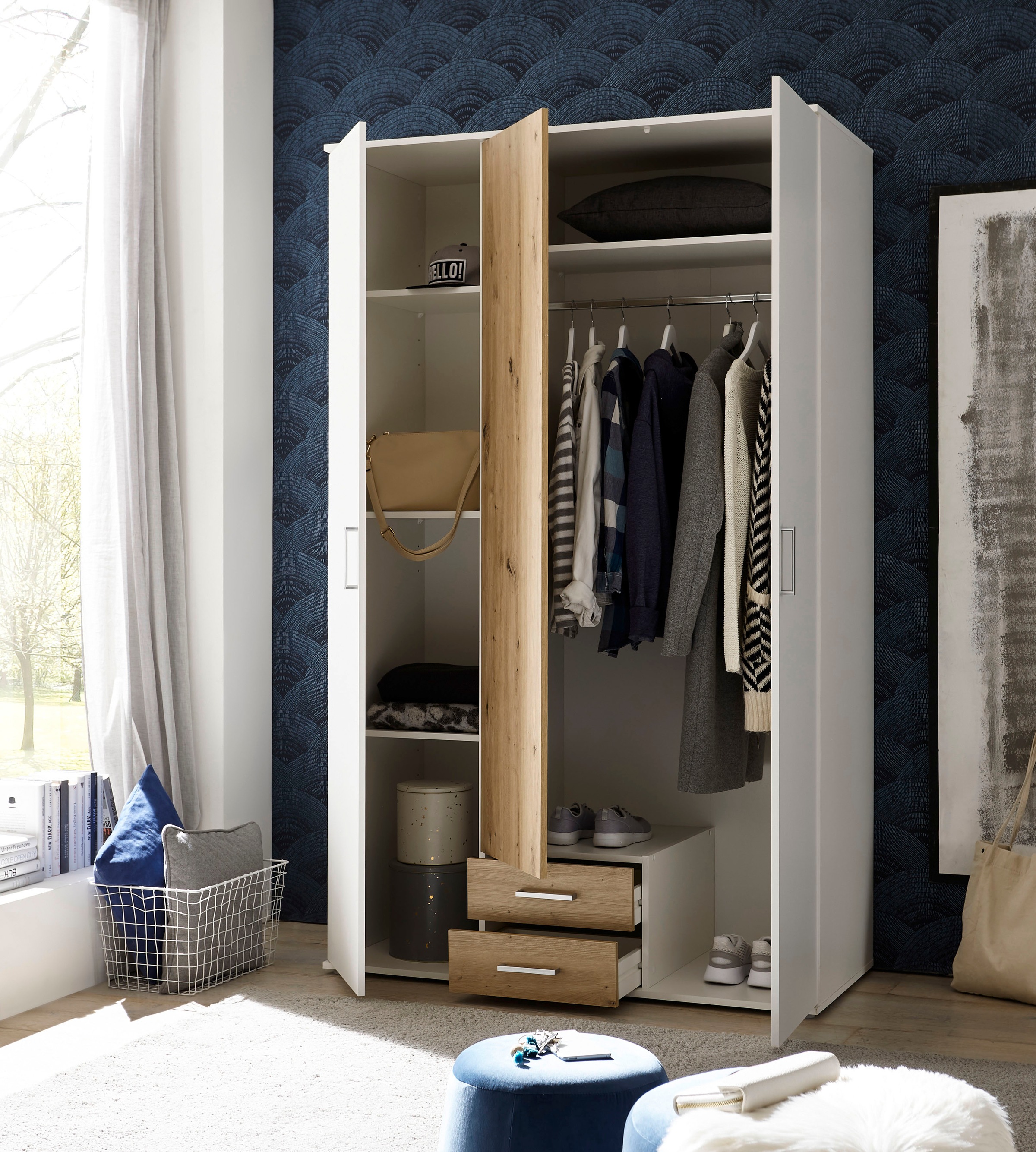 Schlafkontor Kleiderschrank »Marburg Bestseller Schrank Garderobe mit Schubladen«, Schlafzimmerschrank in Top Qualität, in 2 Breiten
