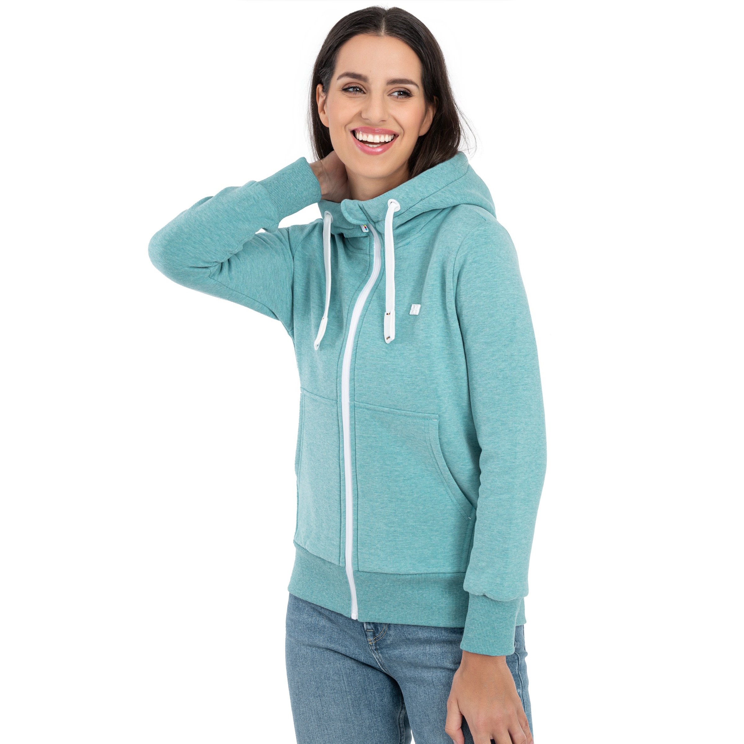 DEPROC Active Kapuzensweatjacke »FinjaCMYK II«, weiche Fleecejacke mit Kängurutasche