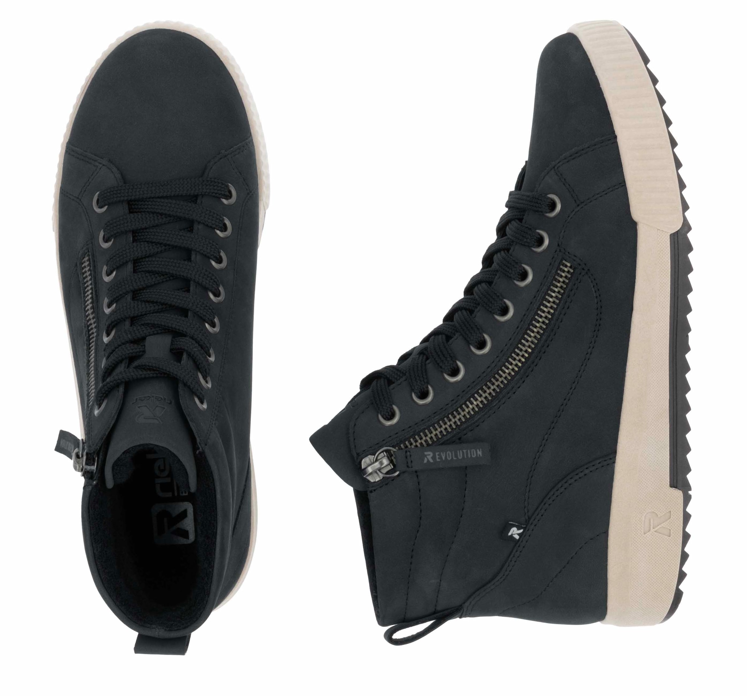 RIEKER Sport Schnürboots, Stiefelette, High Top Sneaker, Freizeitboots mit Reißverschluss