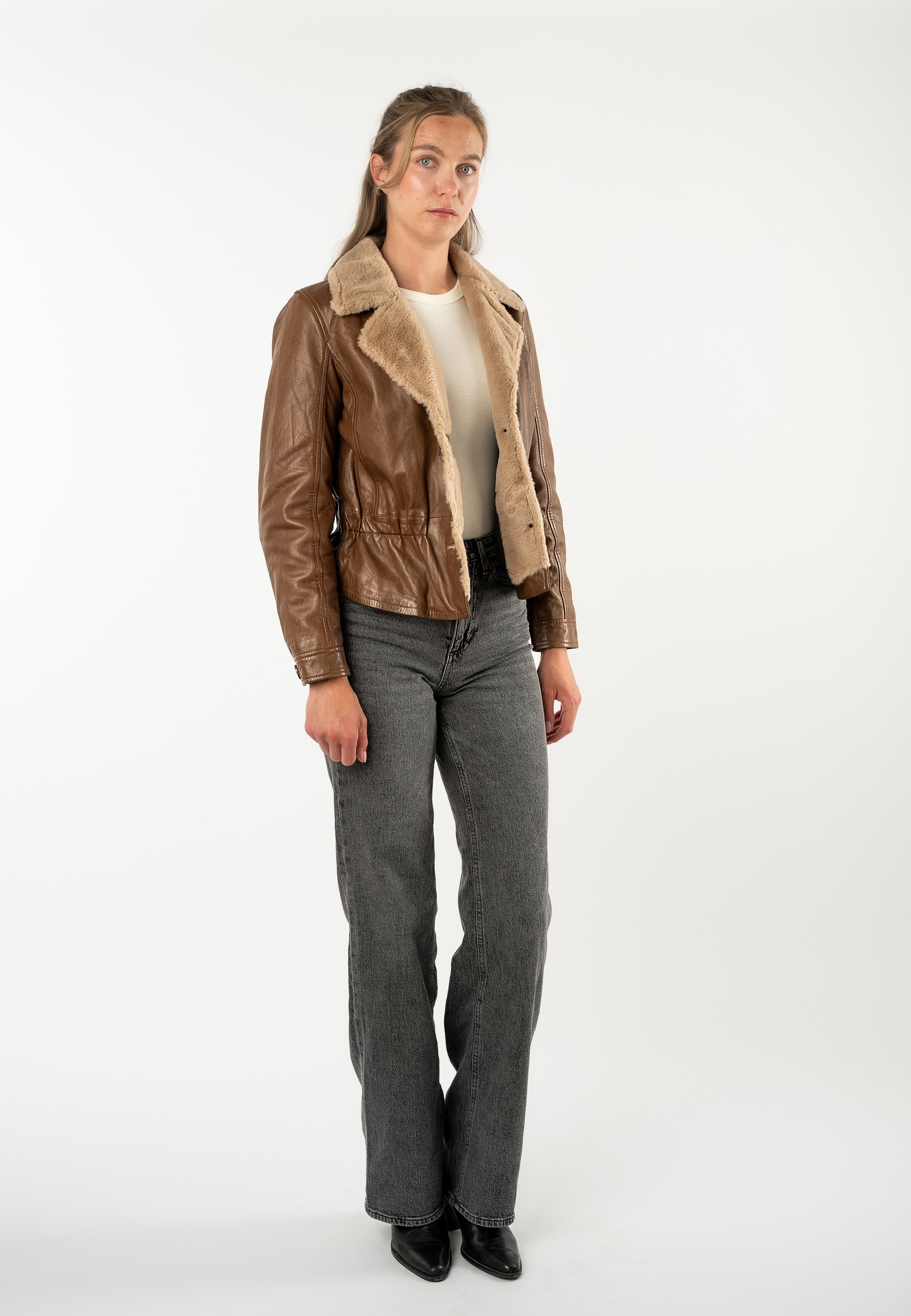 Mauritius Lederjacke »MWIcelyn« mit Reverskragen mit Fake-Fur-Besatz, tailliert