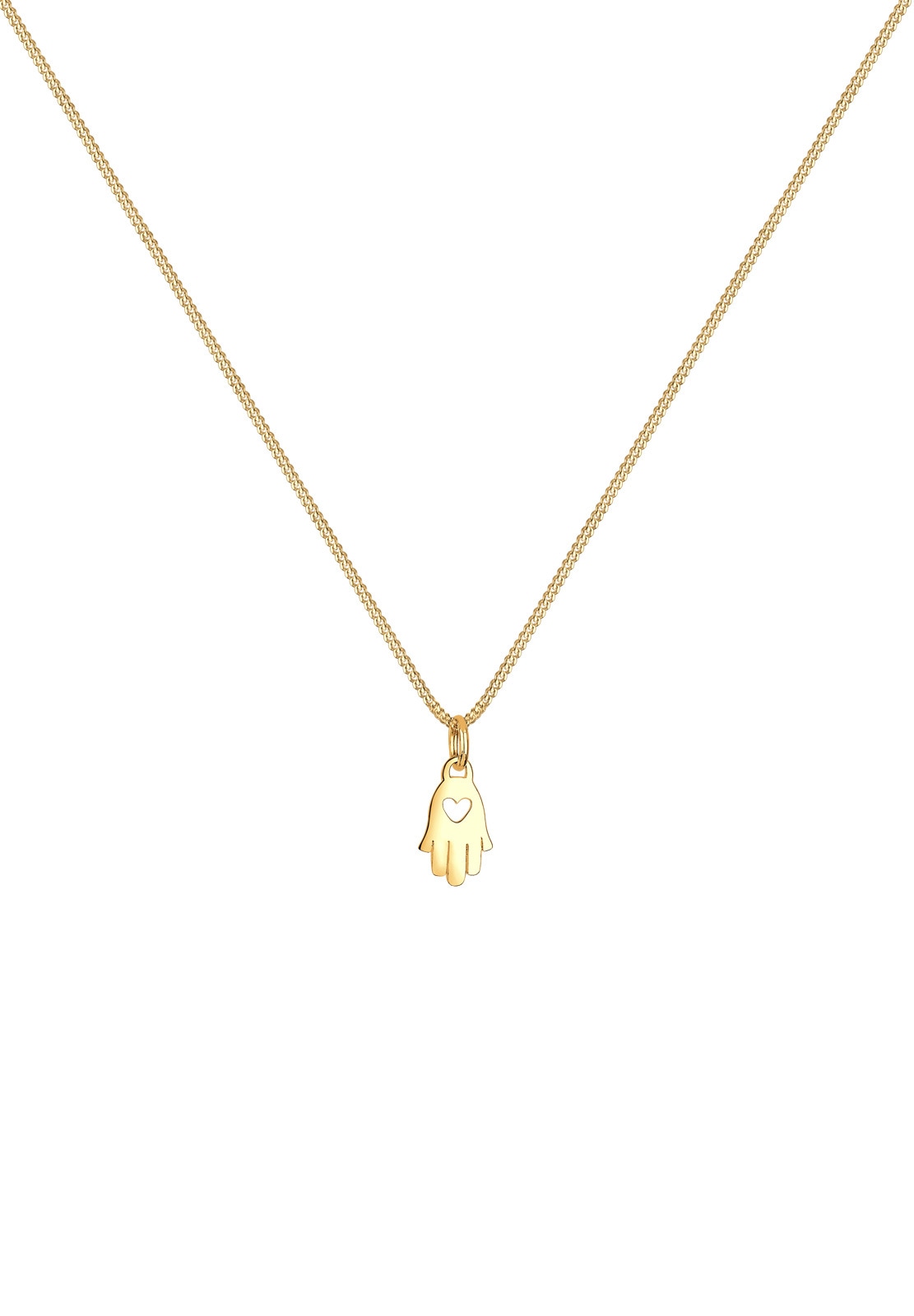 Elli Premium Kette mit Anhänger »Hand der Fatima Herz Symbol Talisman 585 Gelbgold«