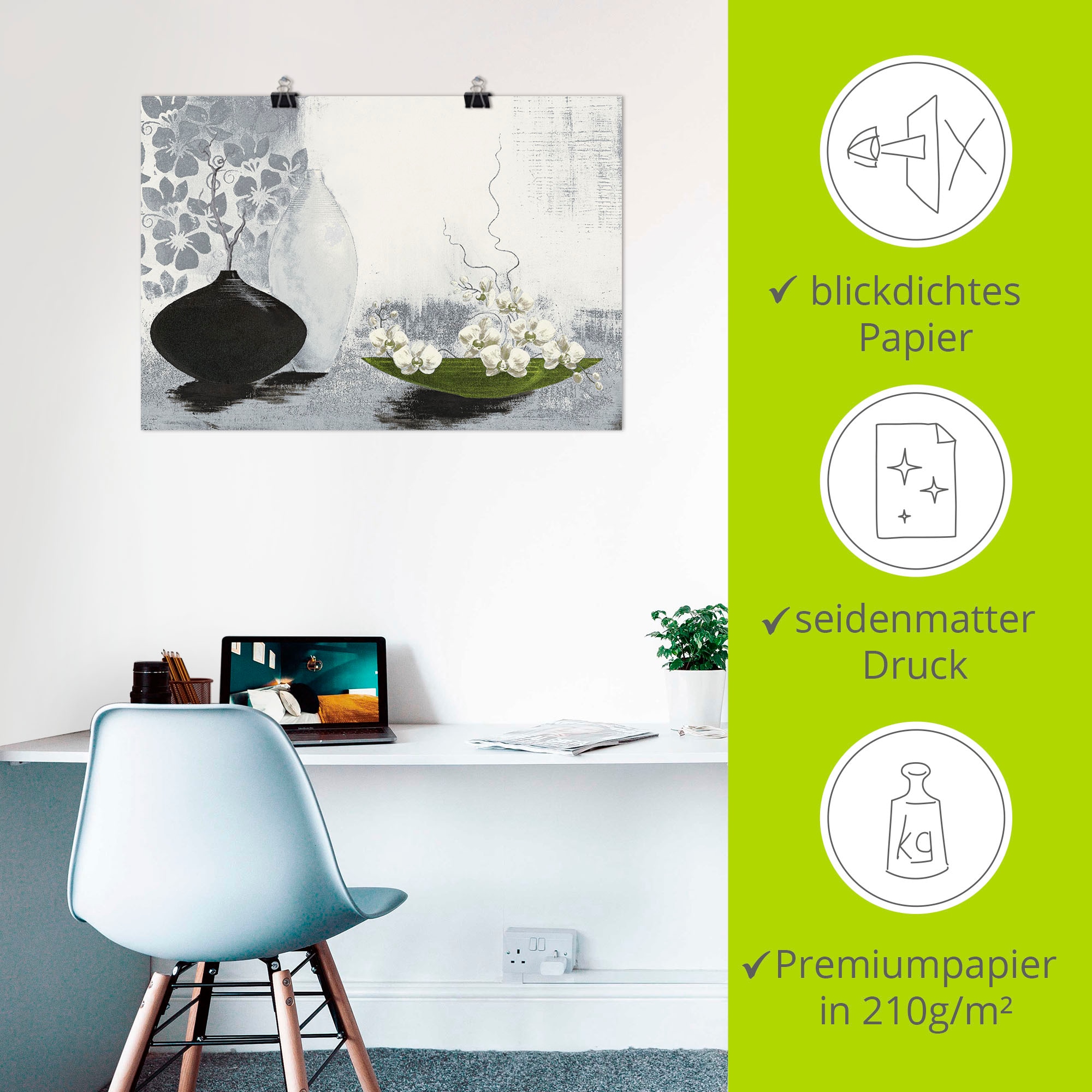 Artland Wandbild »Modernes bauchiges Gefäß mit Orchideen« Vasen & Töpfe 1 Stk. tlg. als Leinwandbild, Poster in verschied. Größen