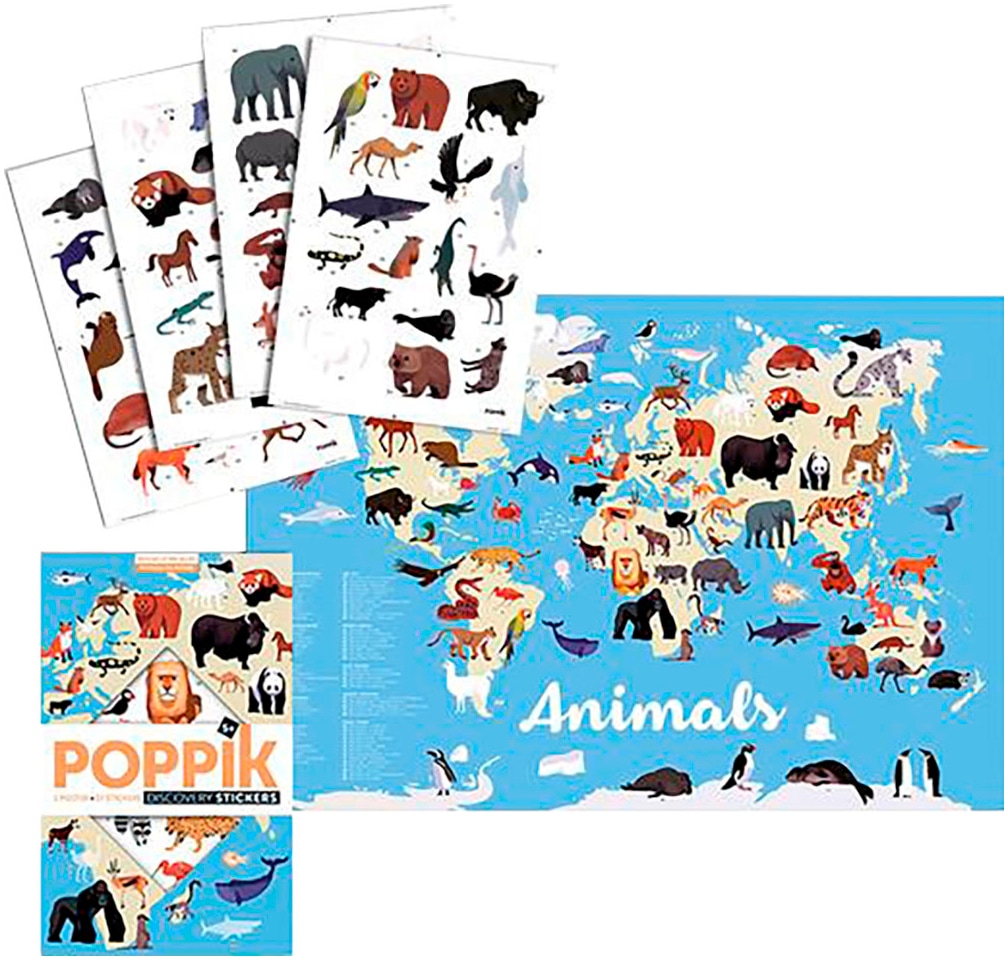 POPPIK Kreativset »Sticker Lernposter, Tiere der Welt«
