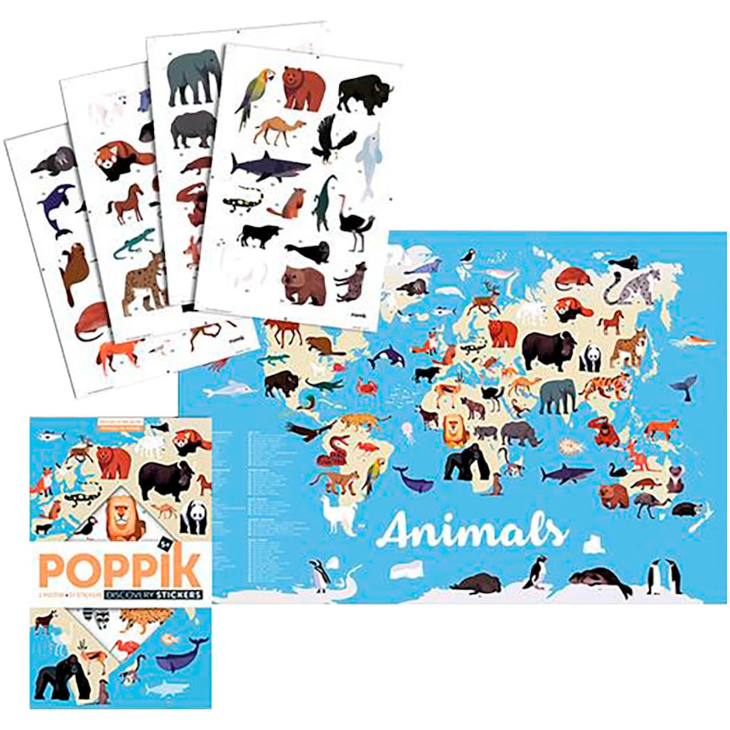 POPPIK Kreativset »Sticker Lernposter, Tiere der Welt«