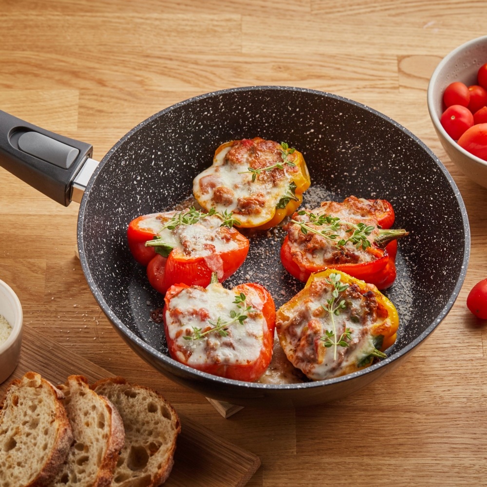 RESTO Kitchenware Bratpfanne »Aries, tiefe Wokpfanne mit vierschichtiger Marmor-Antihaftbeschichtung« Aluminium 1 Stk. tlg. mit einem abnehmbaren Griff - backofenfest, spülmaschinenfest