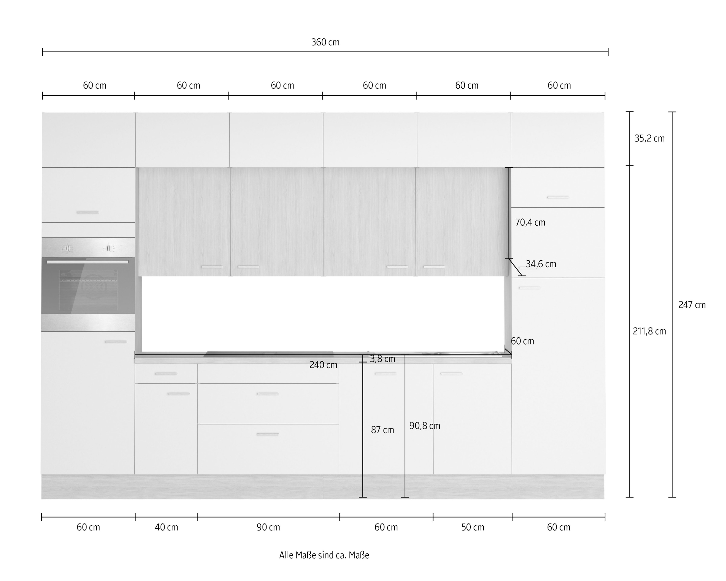 KOCHSTATION Küchenzeile »KS-Lucy« Breite 360 cm, Soft-Close, inkl. Zubehör, wahlweise mit E-Geräten