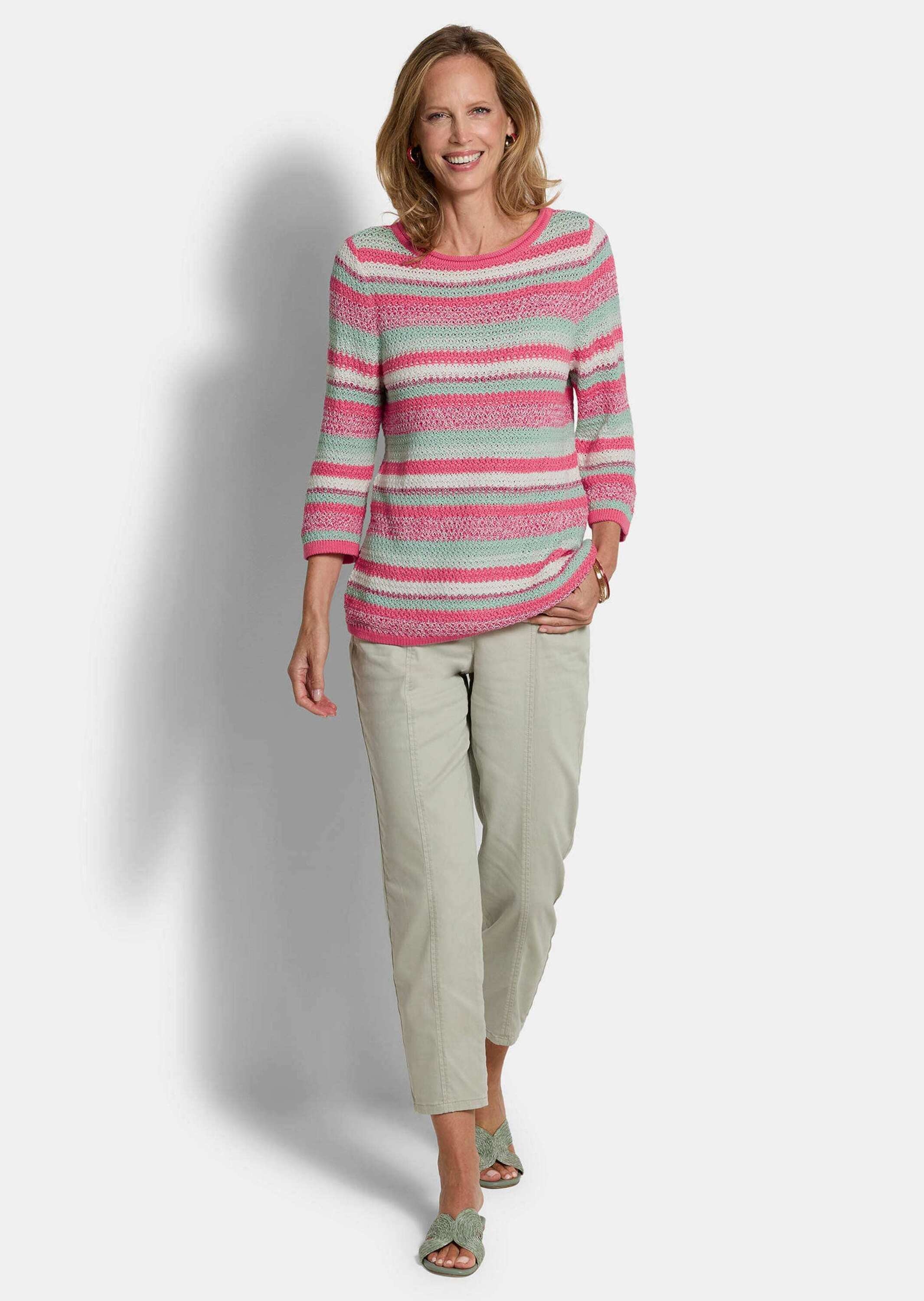 GOLDNER Rundhalspullover »Baumwollpullover mit Ringel-Muster« Strukturierter Ringelstrick