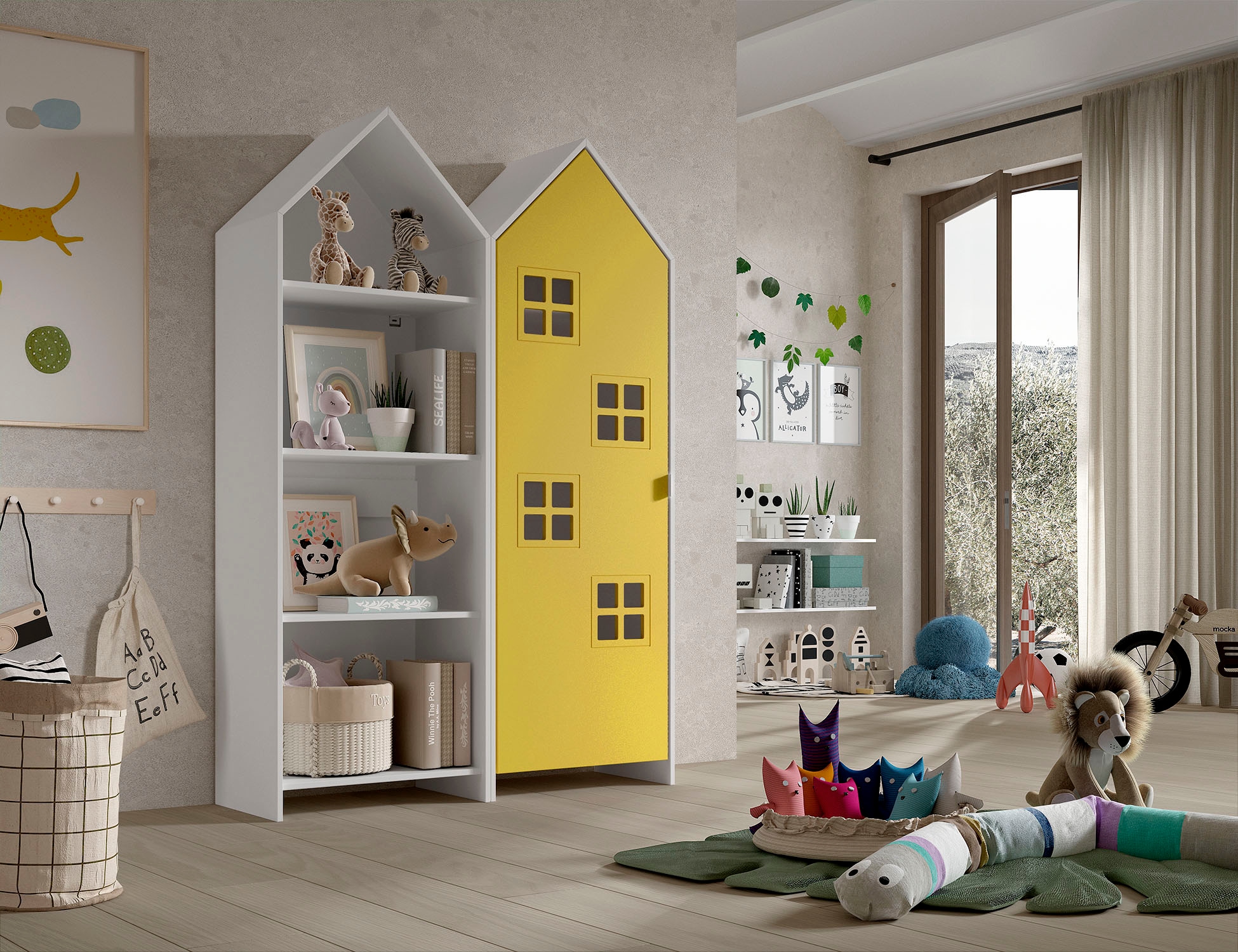 Vipack Kleiderschrank »Set Casami Bruges in trendigem Design, 1 Regal u. 1 Kleiderschrank« Schranktür in verschiedenen Farben und Fensteranordnungen, 2 Stk. tlg. variable Typenanordnung, Kleiderschrank mit Böden und Kleiderstange