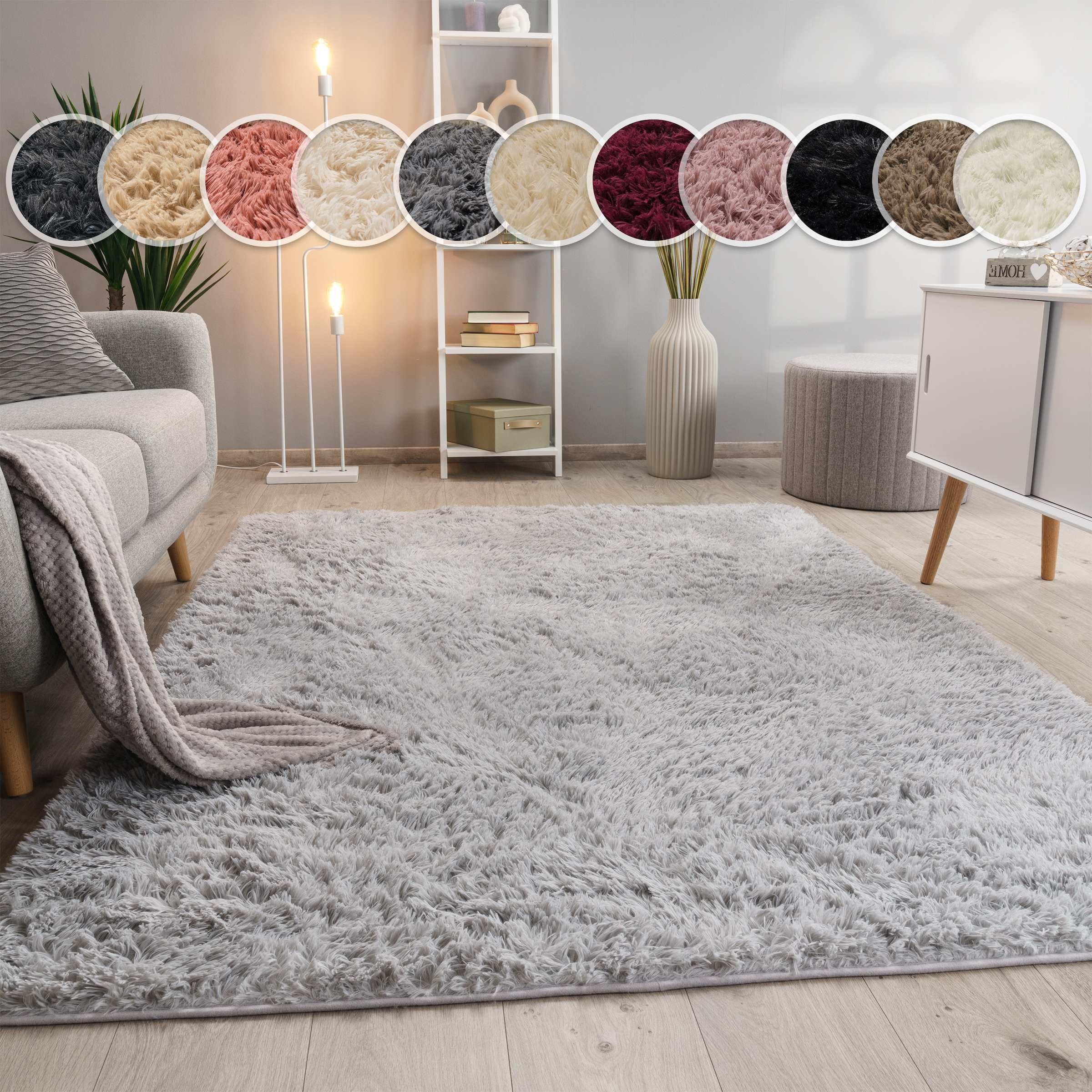 Paco Home Hochflor-Teppich "Silky 591" rechteckig 37 mm Höhe Uni-Farben, besonders weich und kuschelig, Wohnzimmer
