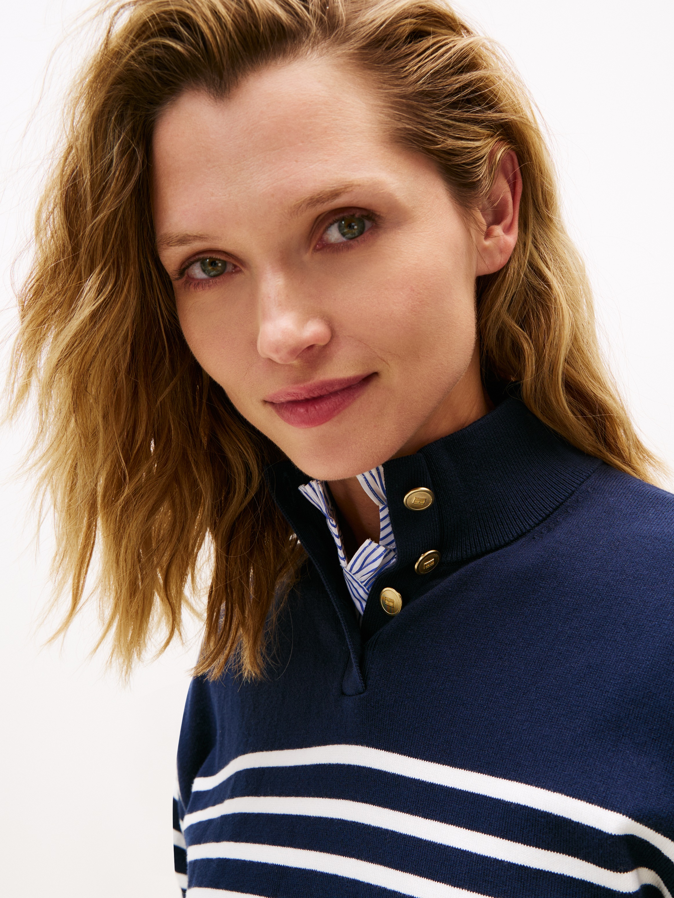 Tommy Hilfiger Strickpullover "CO JERSEY GOLD BTN MOCK-NK SWT", mit goldfar günstig online kaufen
