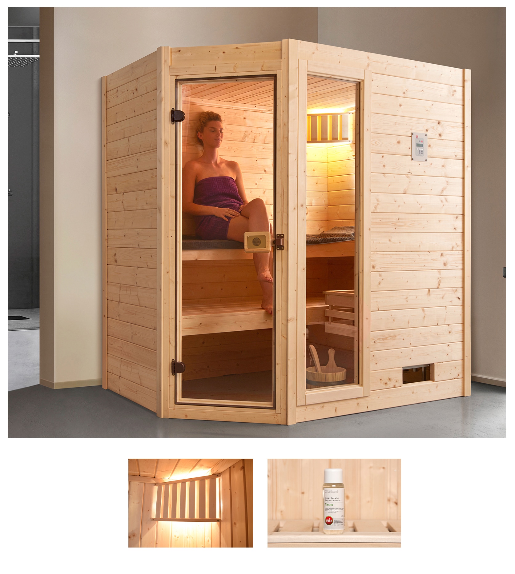 weka Sauna "Valida Eck 1", 5,4 kW Ofen mit int. Steuerung, mit Fenster