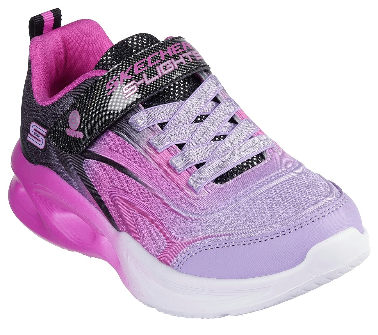 SKECHERS Damen Sneaker "SKECHERS SOLA GLOW", Gr. 28schwarz, multifarben, Lederimitat, Textil, kontrastfarbene Details, Schuhe, Freizeitschuh mit