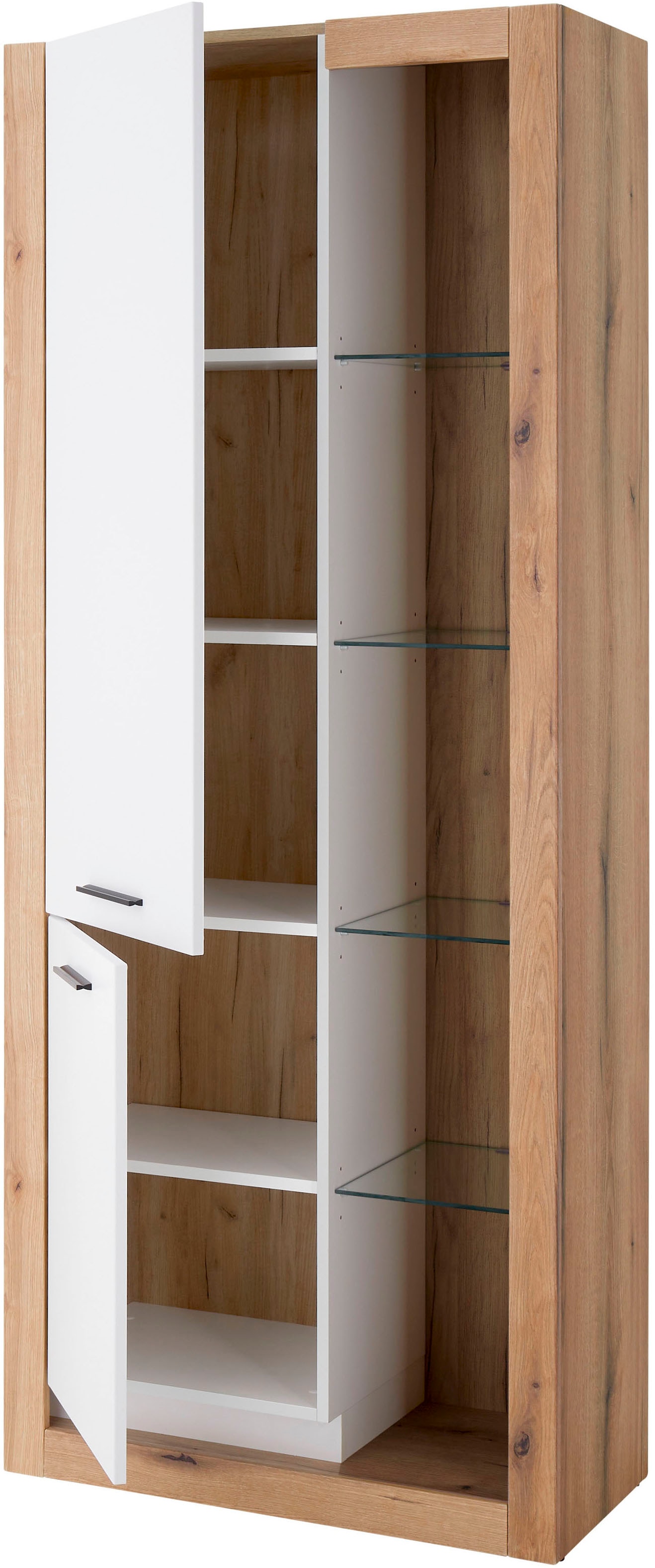 INOSIGN Vitrine »Brixen, Vitrinenschrank in Eiche Dekor, moderne Standvitrine«, Metallgriffe, ausreichend Stauraum, vielseitig einsetzbar, 80 cm breit