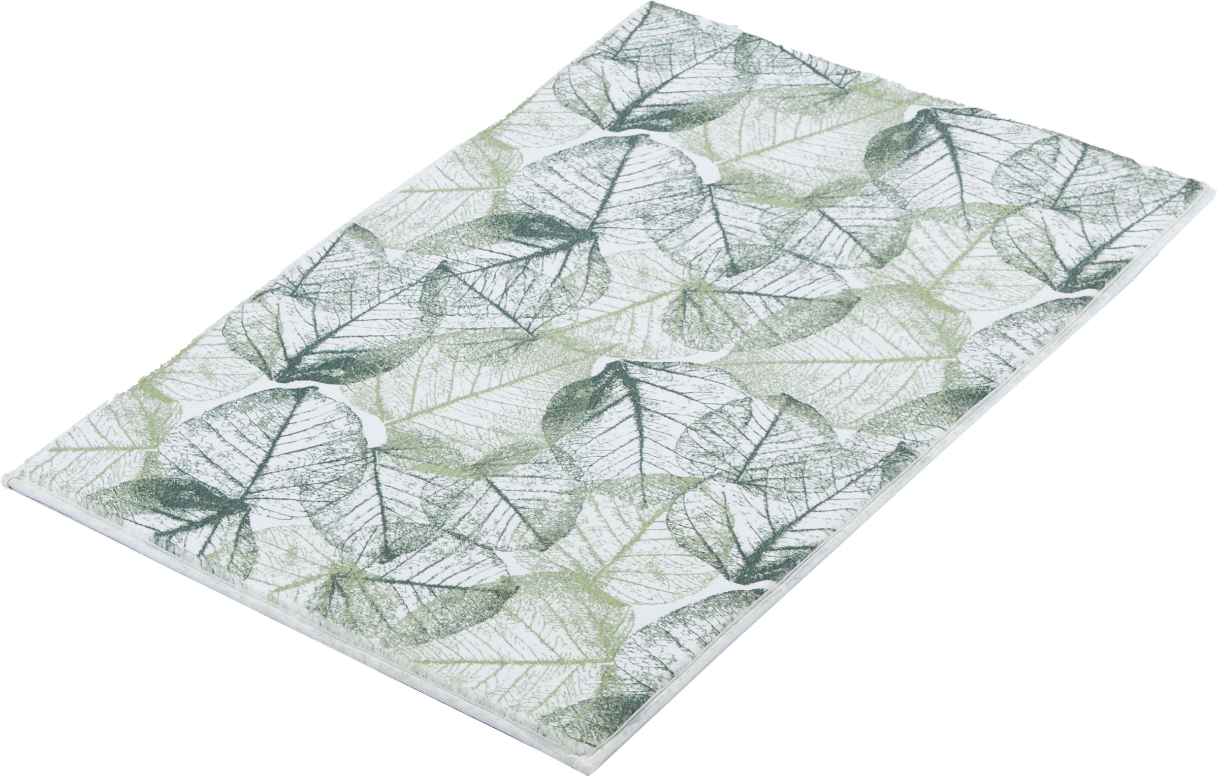 Kleine Wolke Badematte "Selva" Höhe 5 mm rutschhemmend beschichtet fußbodenheizungsgeeignet Badteppich, bedruckt, Blätter Motiv