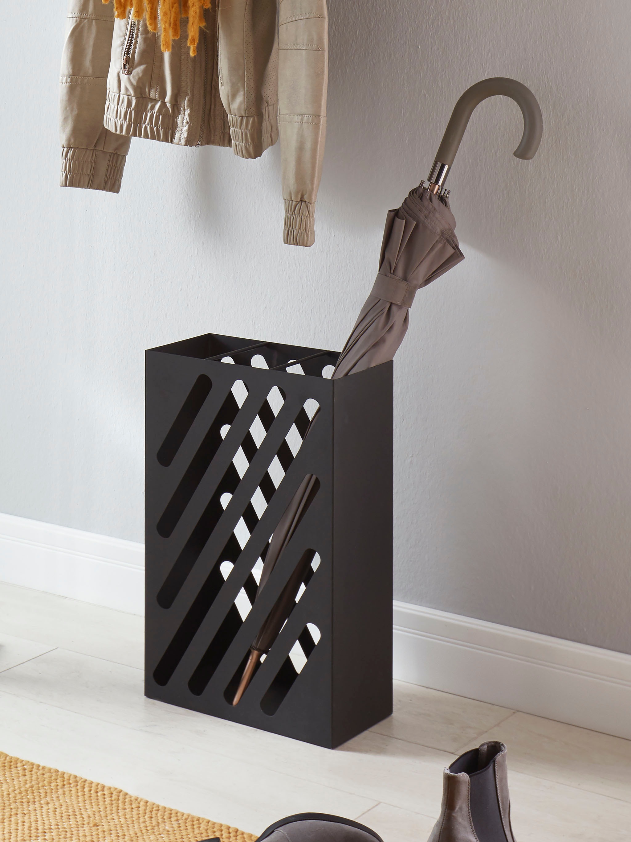 HAKU Schirmständer »Regenschirmständer, Schirmkorb« rechteckig - aus Metall Schwarz - B/T/H 30/16/48 cm