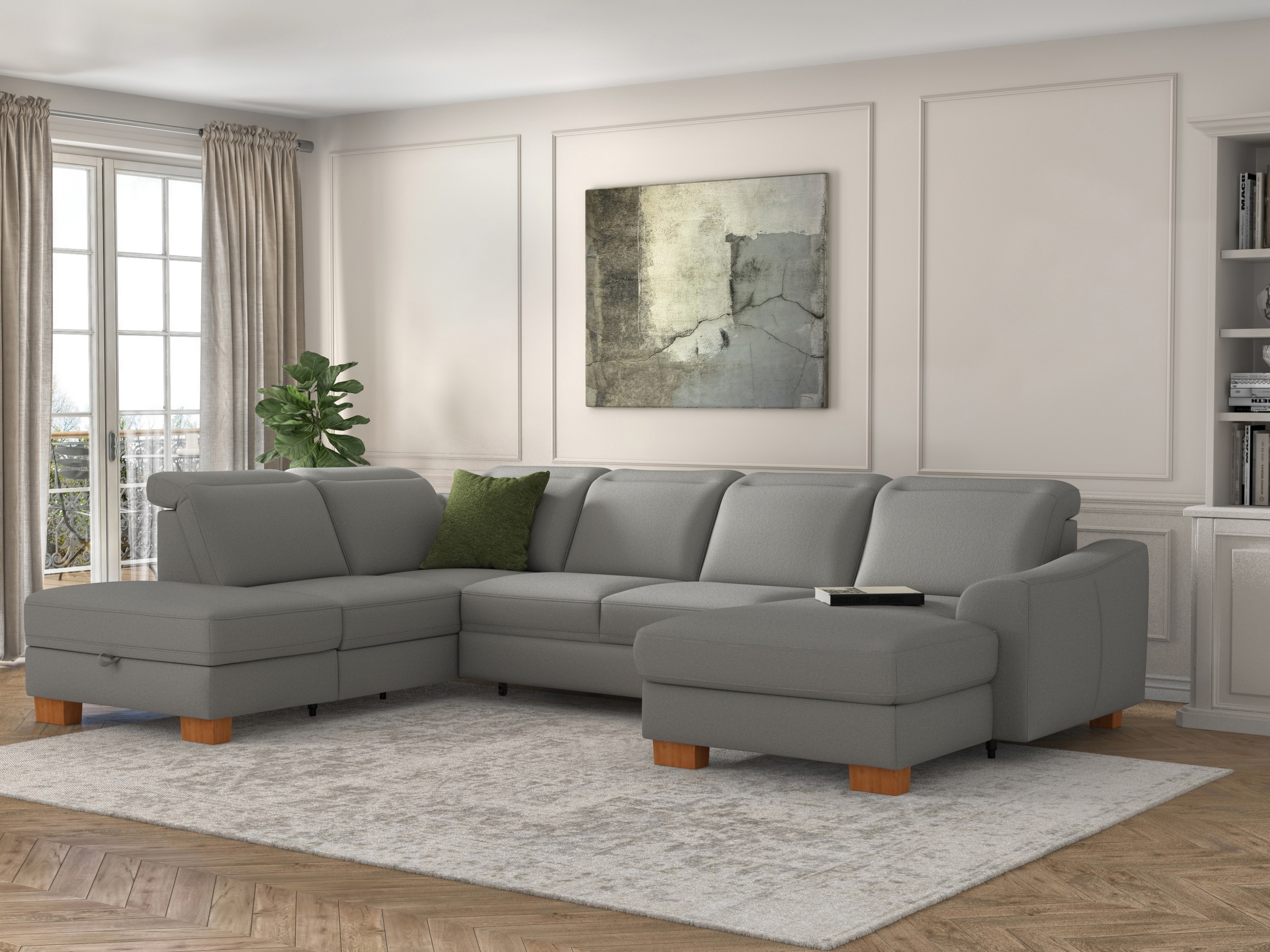 sit&more Wohnlandschaft »Dundee U-Form«, mit Federkern und Massivholzfüßen, wahlweise mit Kopfteilverstellung