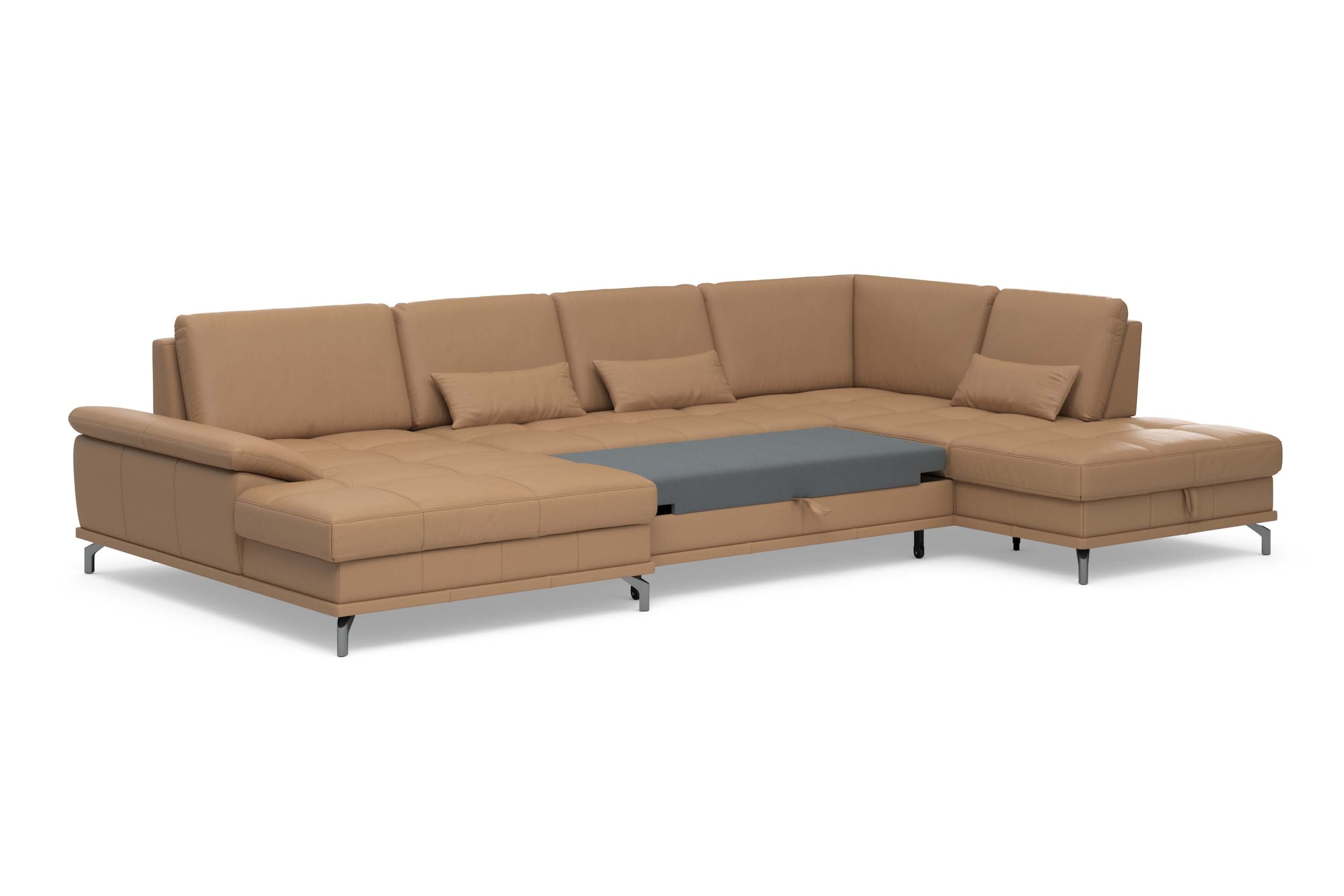 Places of Style Wohnlandschaft »Costello U-Form, mit Sitztiefenverstellung, Armteilverstellung und«, 3 Nierenkissen, optional Bettfunktion und Bettkasten