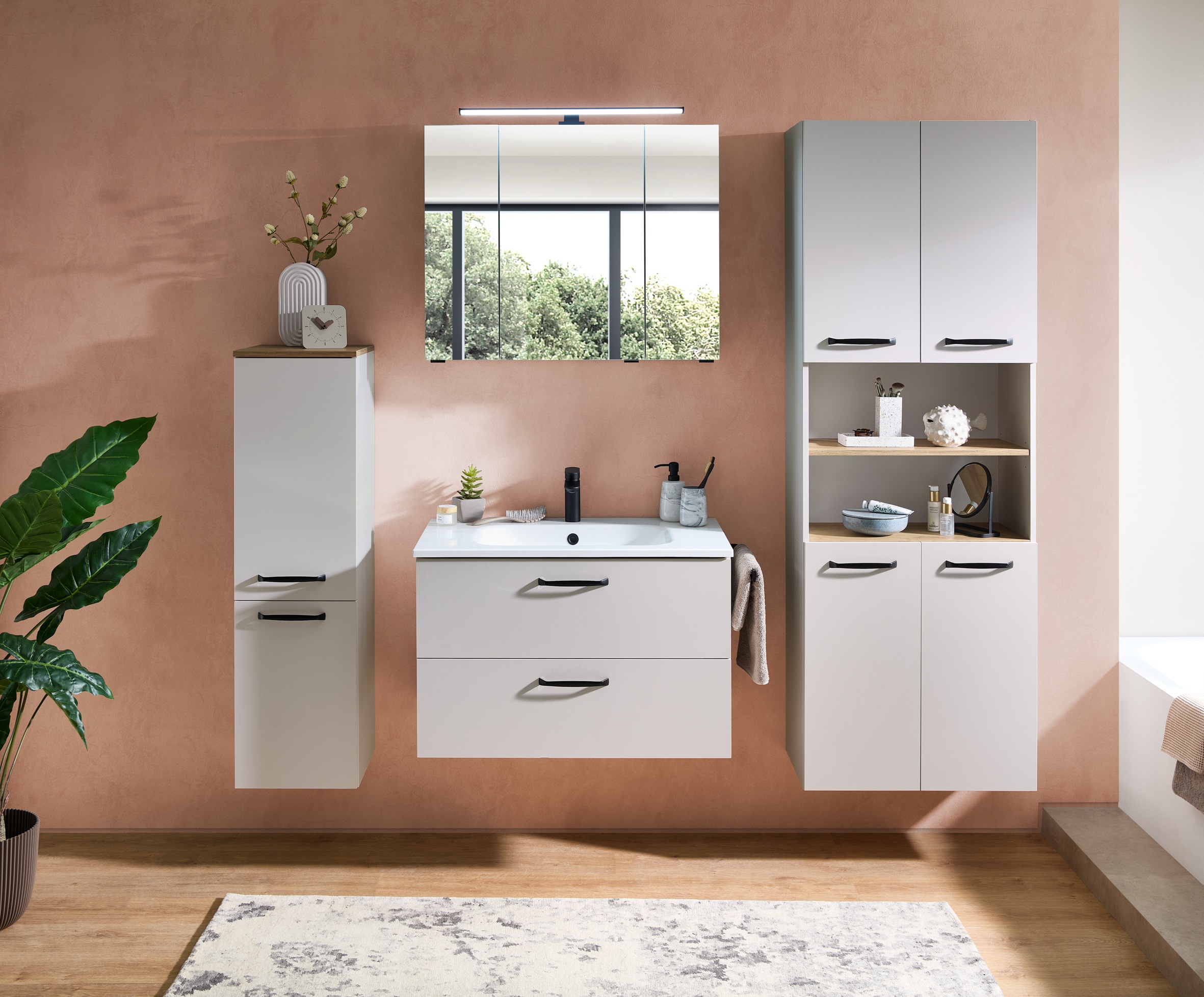 Saphir Hochschrank »Quickset 500, Badschrank 61,6 cm breit, 4 Türen« 4 Einlegeböden, 1 offenes Fach, Badezimmer-Hochschrank