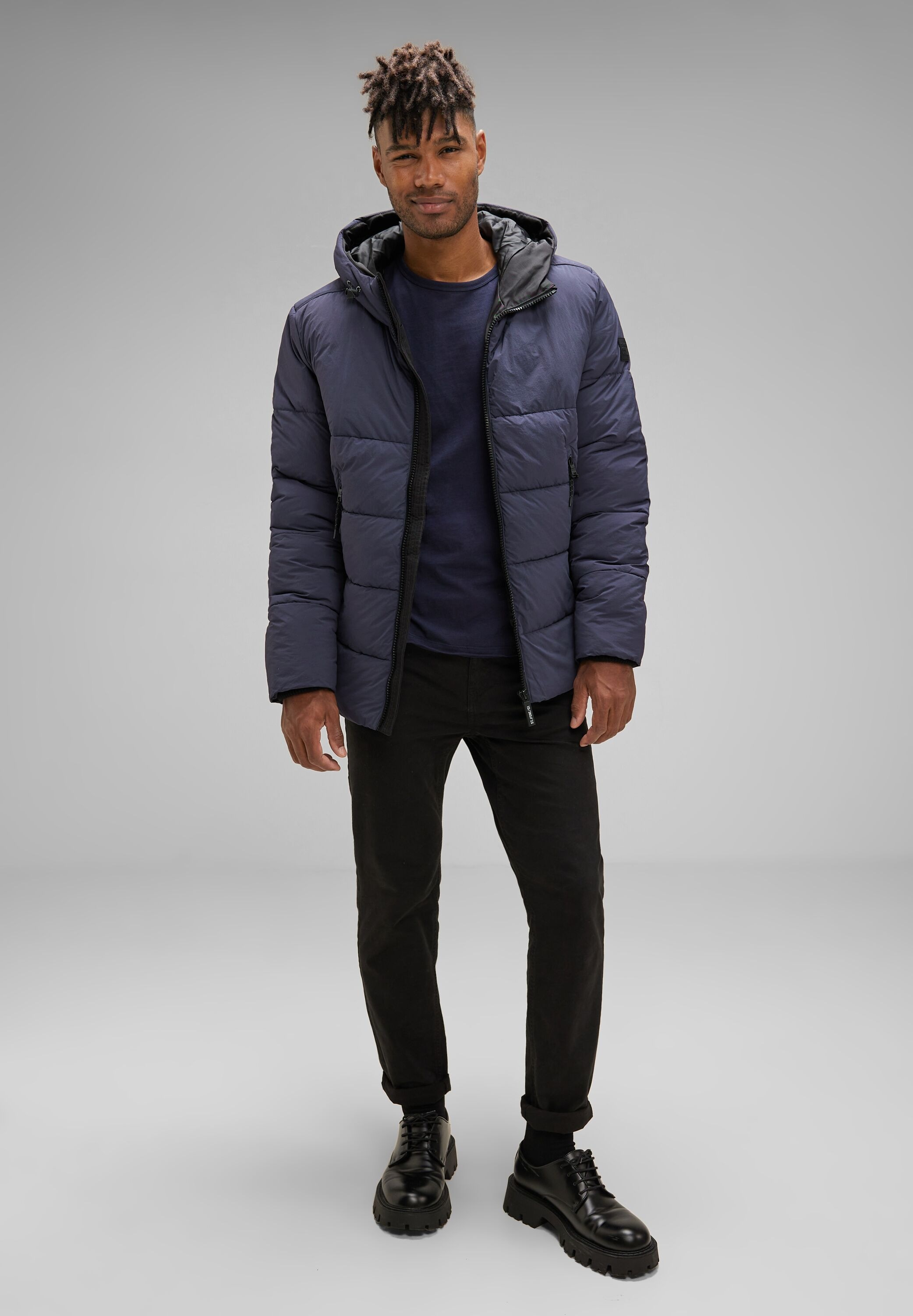 STREET ONE MEN Steppjacke, mit Kapuze, in Unifarbe