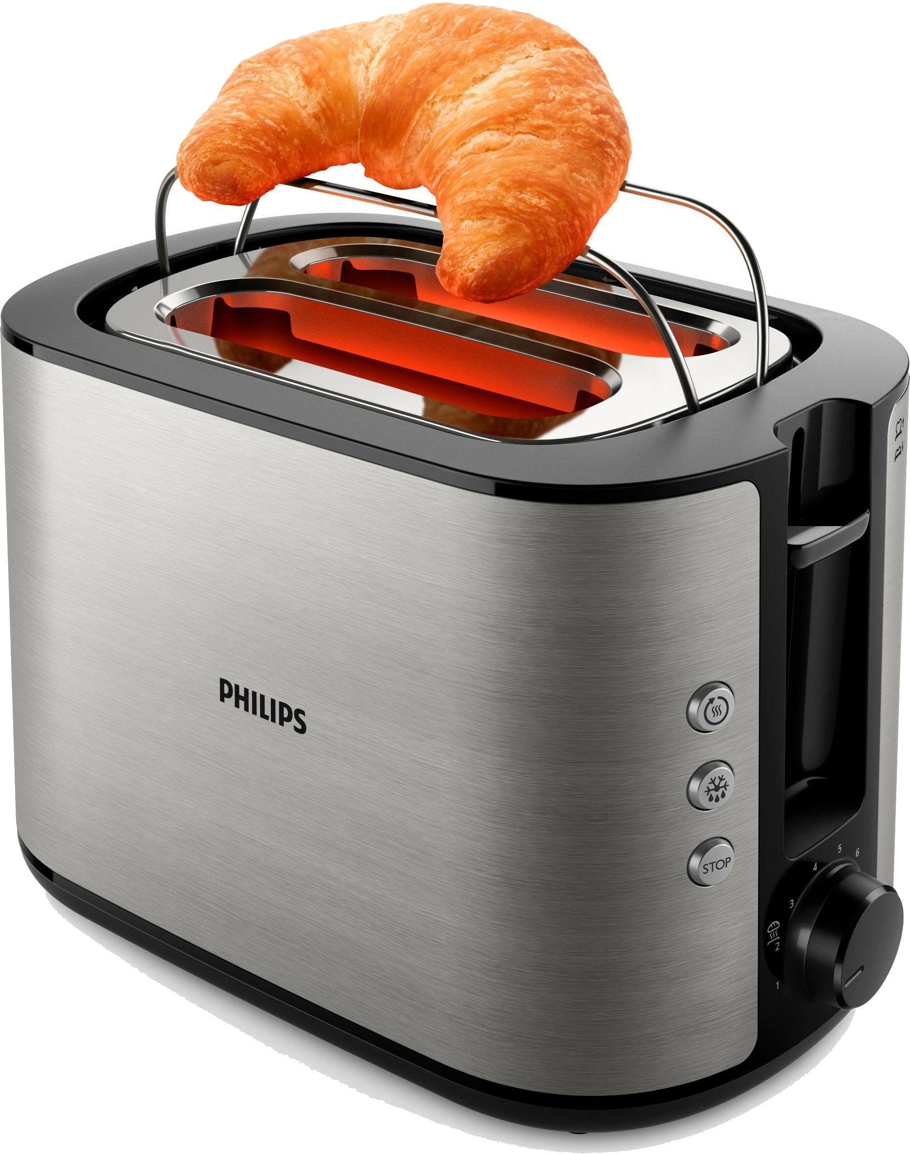 Philips Toaster »HD2650/90«, 2 kurze Schlitze, für 2 Scheiben, 950 W, integrierter Brötchenaufsatz und 8 Bräunungsstufen, edelstahl