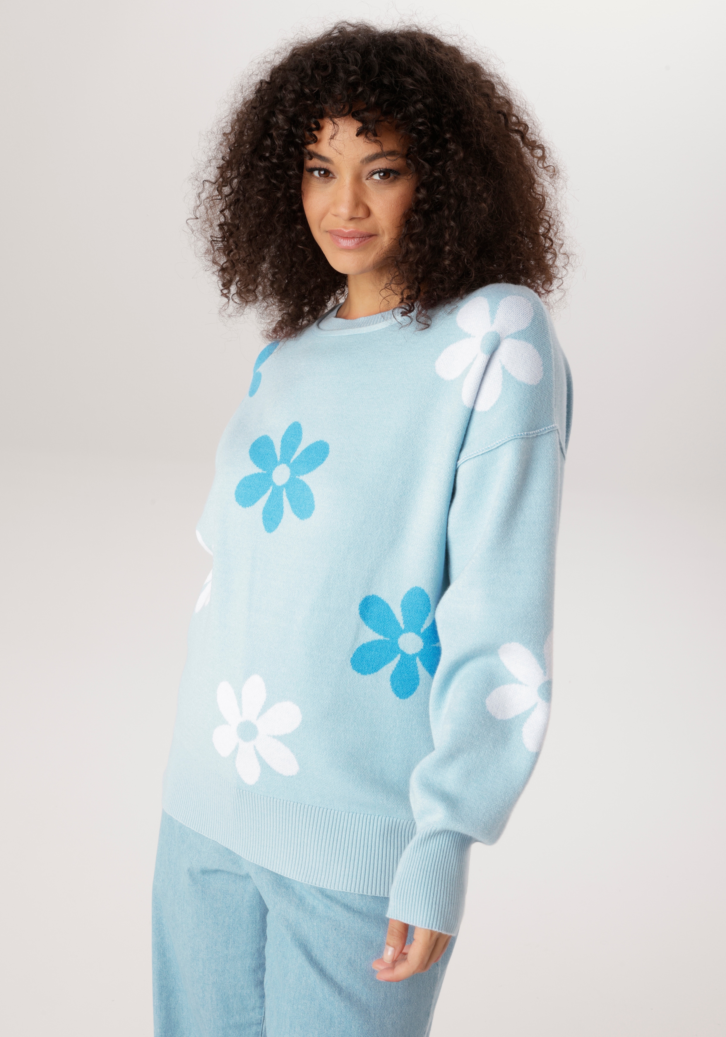 Aniston PLUS Strickpullover mit eingestricktem Blumenmuster