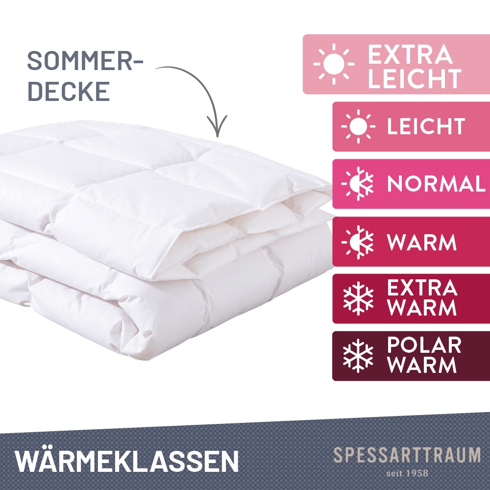 SPESSARTTRAUM Daunenbettdecke »Arosa Bettdecke min 135x200 cm & weitere Größen«, extraleicht, Füllung 90% Daunen & 10% Federn, Bezug 100% Baumwolle, (1 St.), Bettdecke Winter, Sommer, Made in Germany
