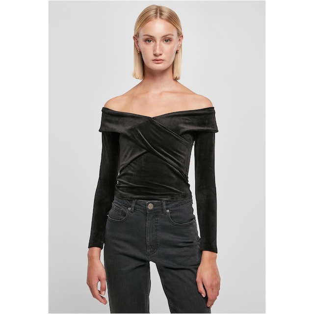 URBAN CLASSICS Langarmshirt »Damen Ladies Velvet Rib Crossed Off Shoulder  Longsleeve«, (1 tlg.) für bestellen | BAUR