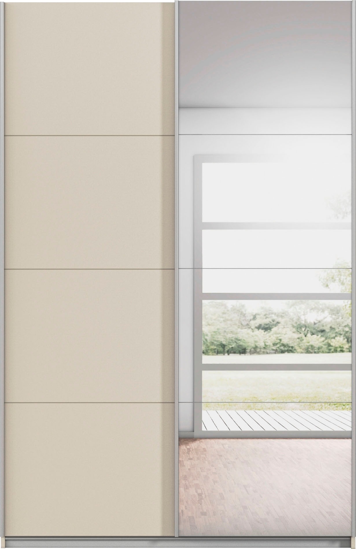 INOSIGN BY RAUCH Schwebetürenschrank »Kleiderschrank Schrank Garderobe Schlafzimmerschrank THANOS«, (in 3 verschiedenen Ausstattungen BASIC/CLASSIC/PREMIUM), Optional mit Spiegel, Metall-Griffleisten alufarben MADE IN GERMANY