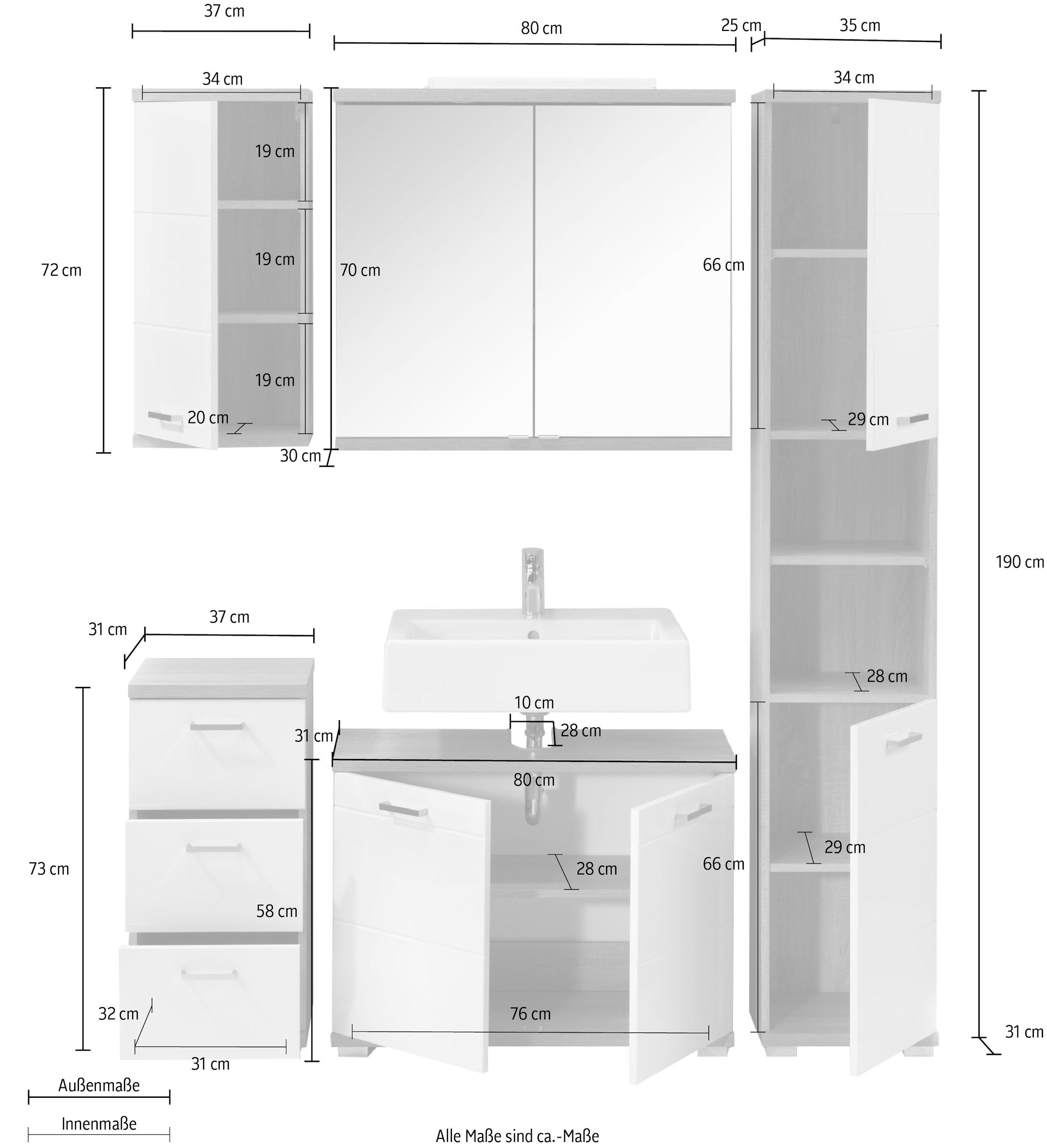 Homexperts Badmöbel-Set »Nusa«, (5 St.), aus Spiegelschrank, Hochschrank, Waschbeckenunterschrank