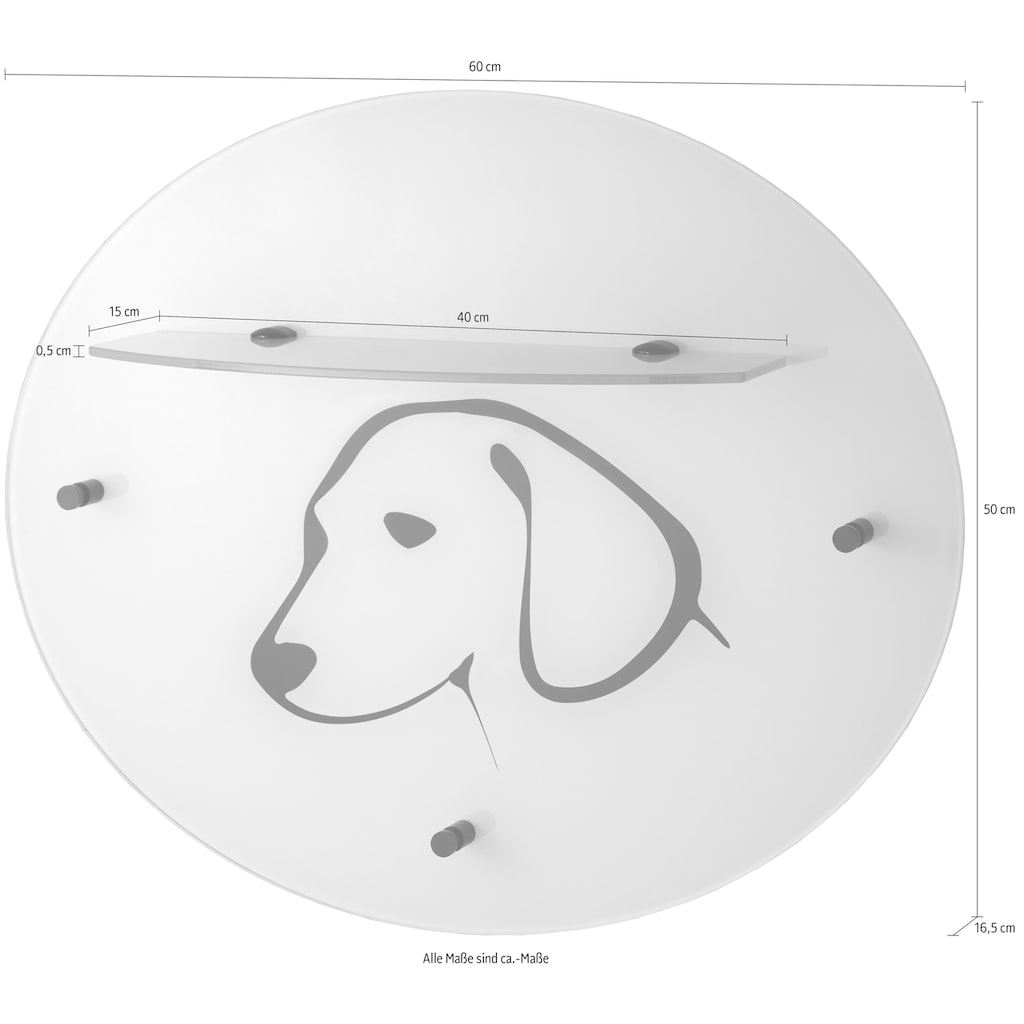 GGG MÖBEL Garderobenpaneel »Hund«, aus Glas mit Ablage