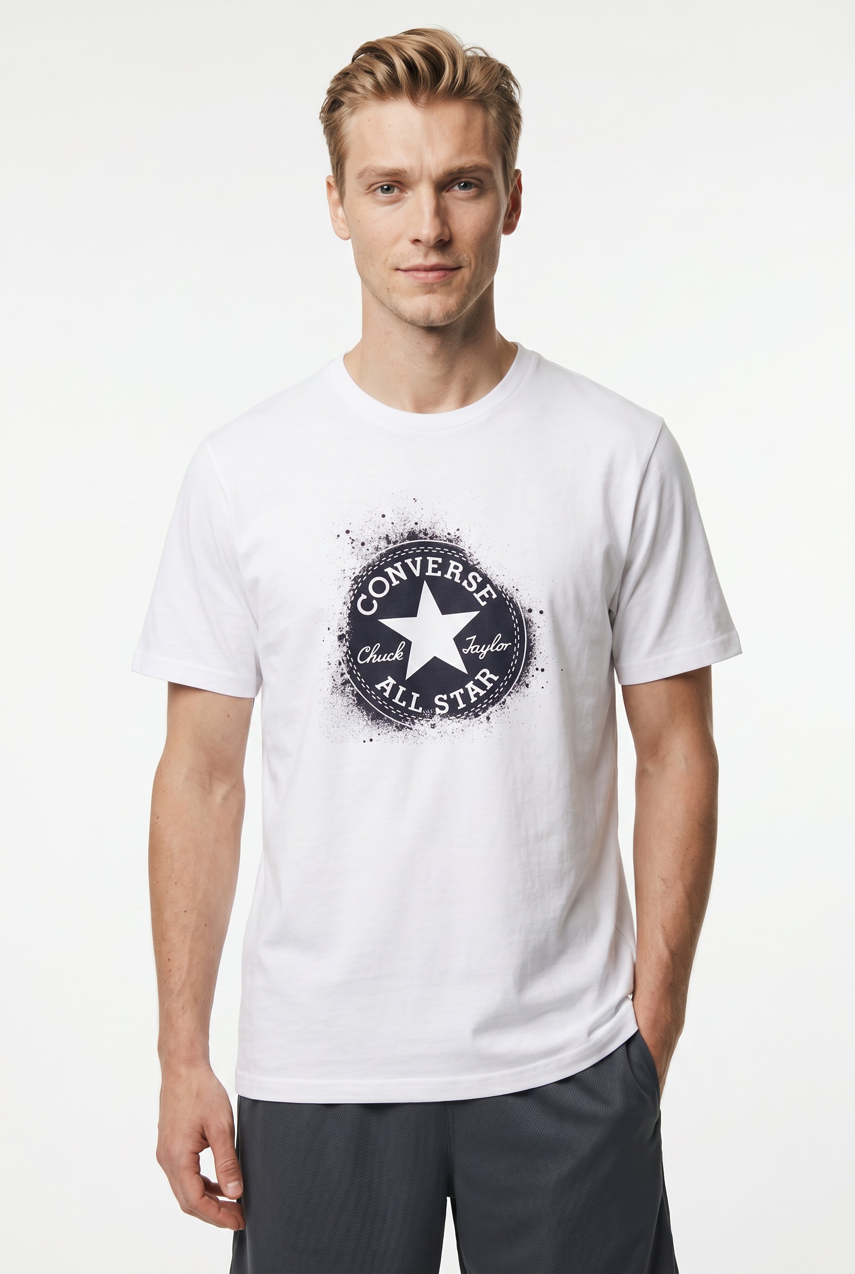 Converse T-Shirt "MENS CONVERSE ALL STAR STENCIL T-SHIRT" unifarbenes Design, Kurzarm, Rundhalsausschnitt mit eingefasster Kante