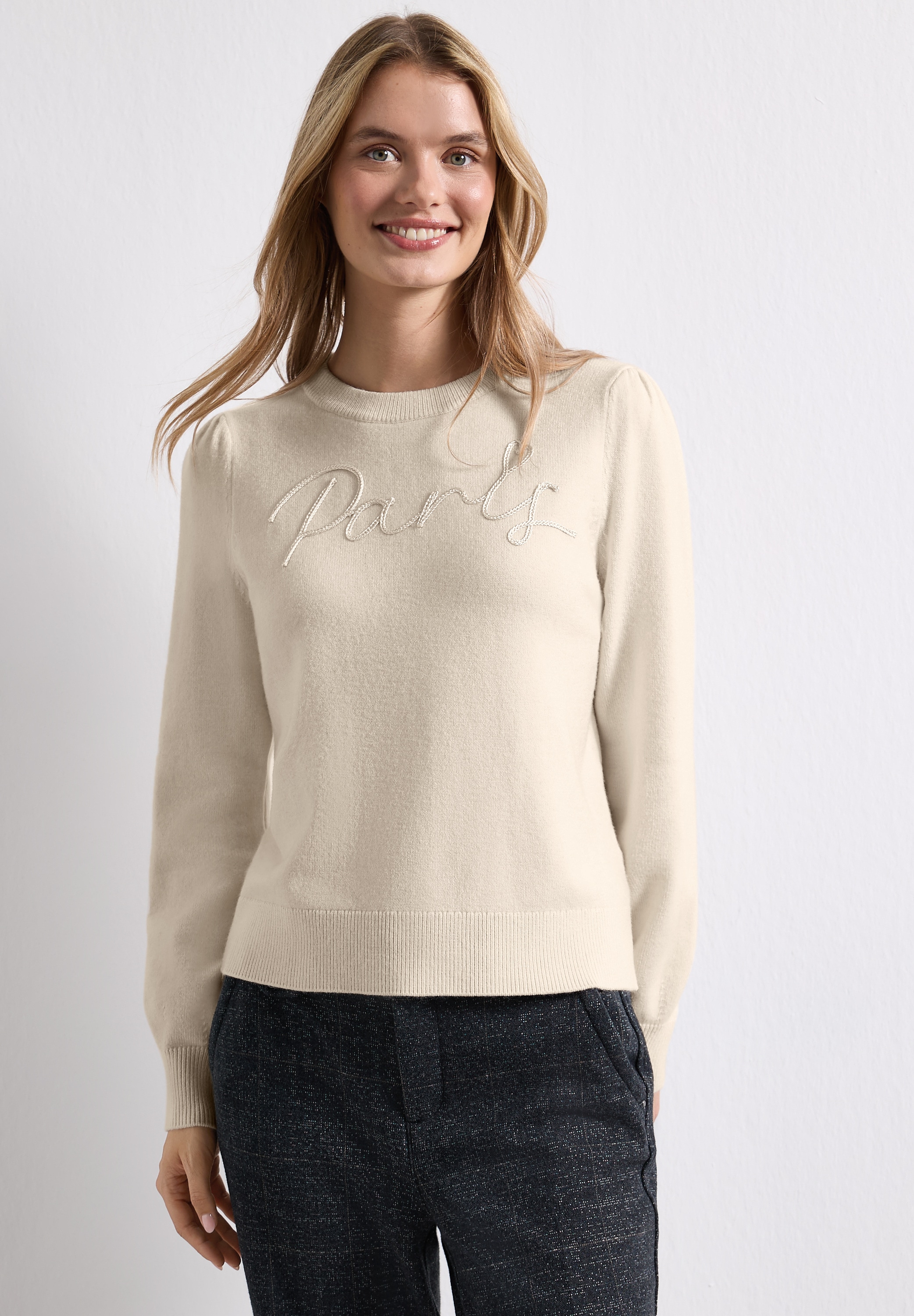 STREET ONE Rundhalspullover aus softem Materialmix