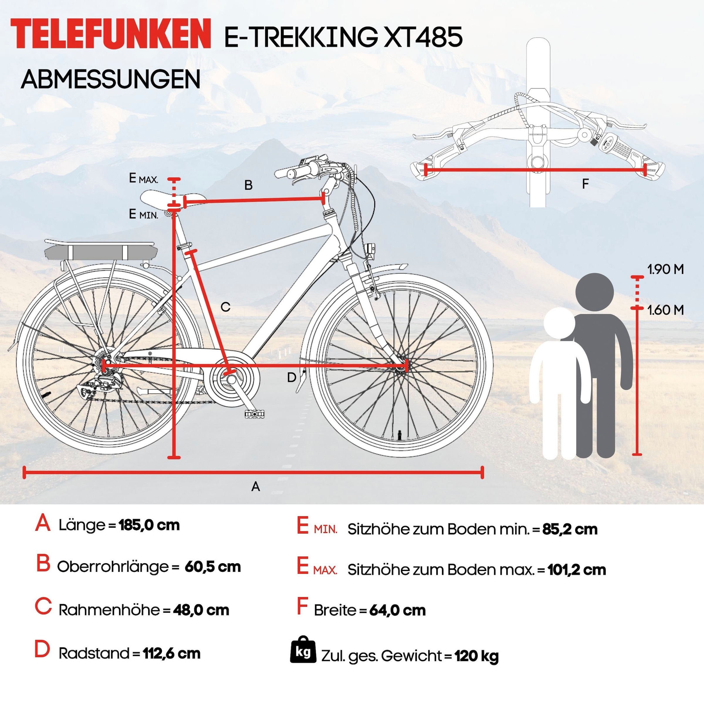 Telefunken E-Bike »E-Trekking Expedition XT485 Herren«, 21 Gang, Shimano, Acera, Heckmotor 250 W, Pedelec, Elektrofahrrad, Trekkingrad, Herren, innerhalb StVZO, 28 Zoll