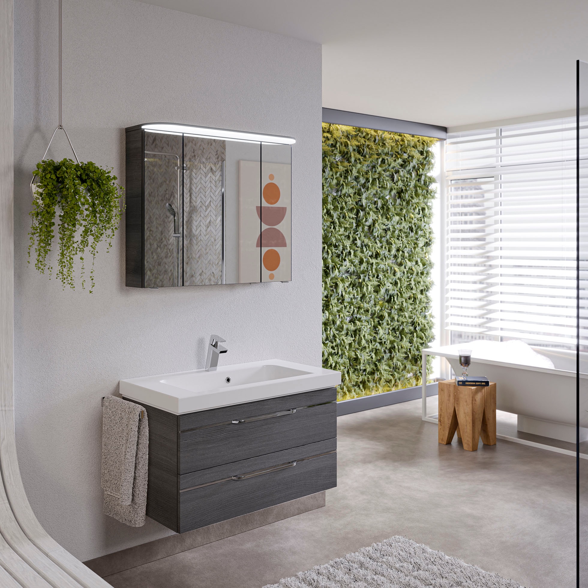 Saphir Waschtisch »Serie Balto Mineralmarmor-Waschtisch mit Unterschrank, 92 cm breit«, Waschplatz mit 2 Schubladen, Badschrank in verschiedenen Ausführungen