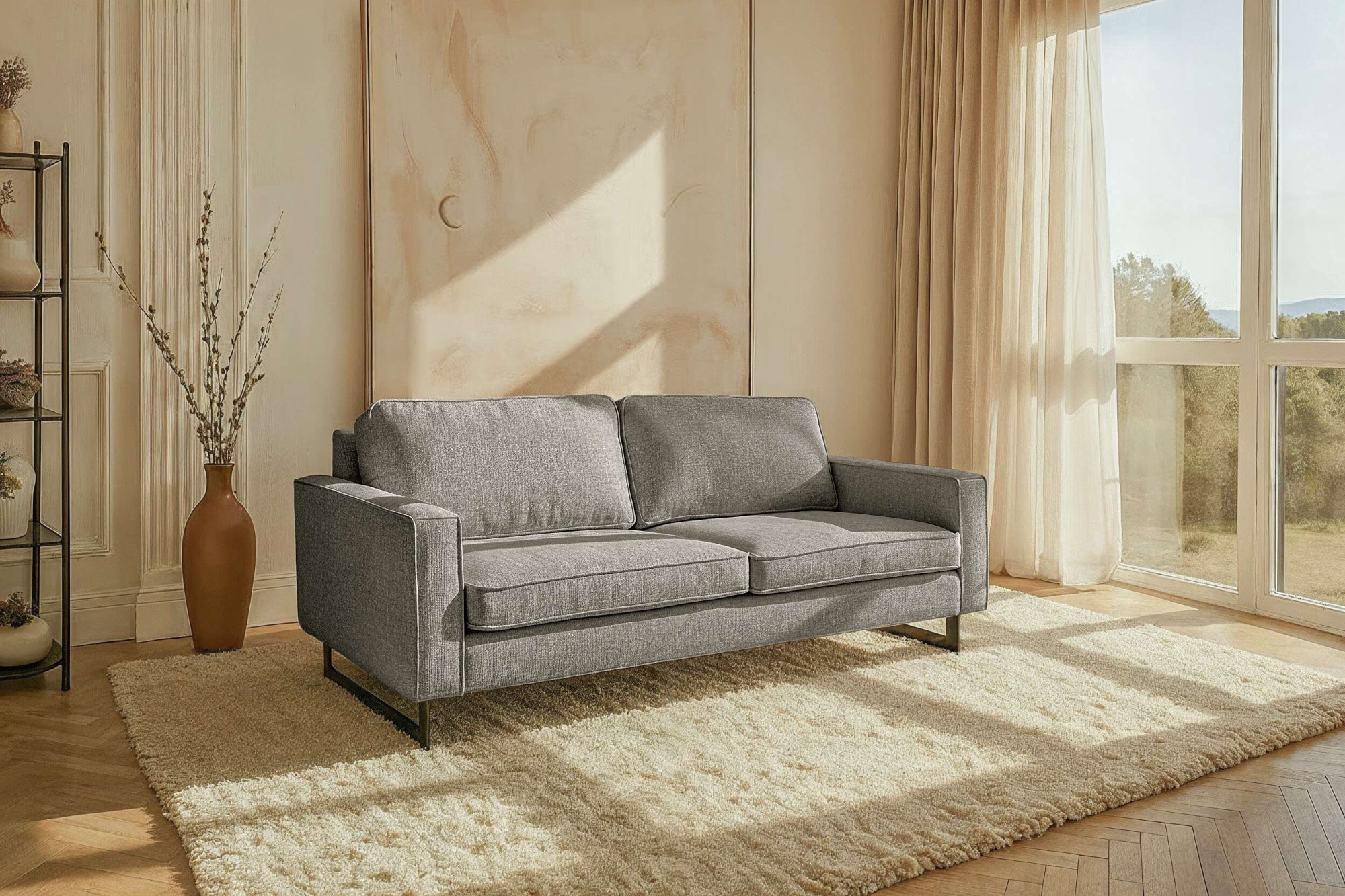 OTTO home 3-Sitzer "Pinto, 206 cm, Cord, Chenille, Lederoptik" mit Keder, schwarze Metallfüße, Wellenunterfederung