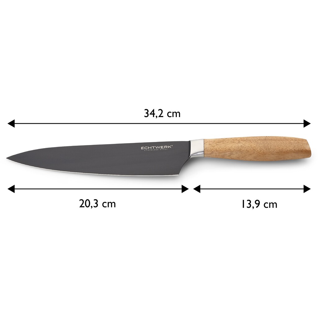 ECHTWERK Kochmesser »Clasic«, (1 tlg.), aus hochwertigem Stahl, Küchenmesser mit Griff aus Rosenholz, Black-Edition, Klingenlänge: 20 cm