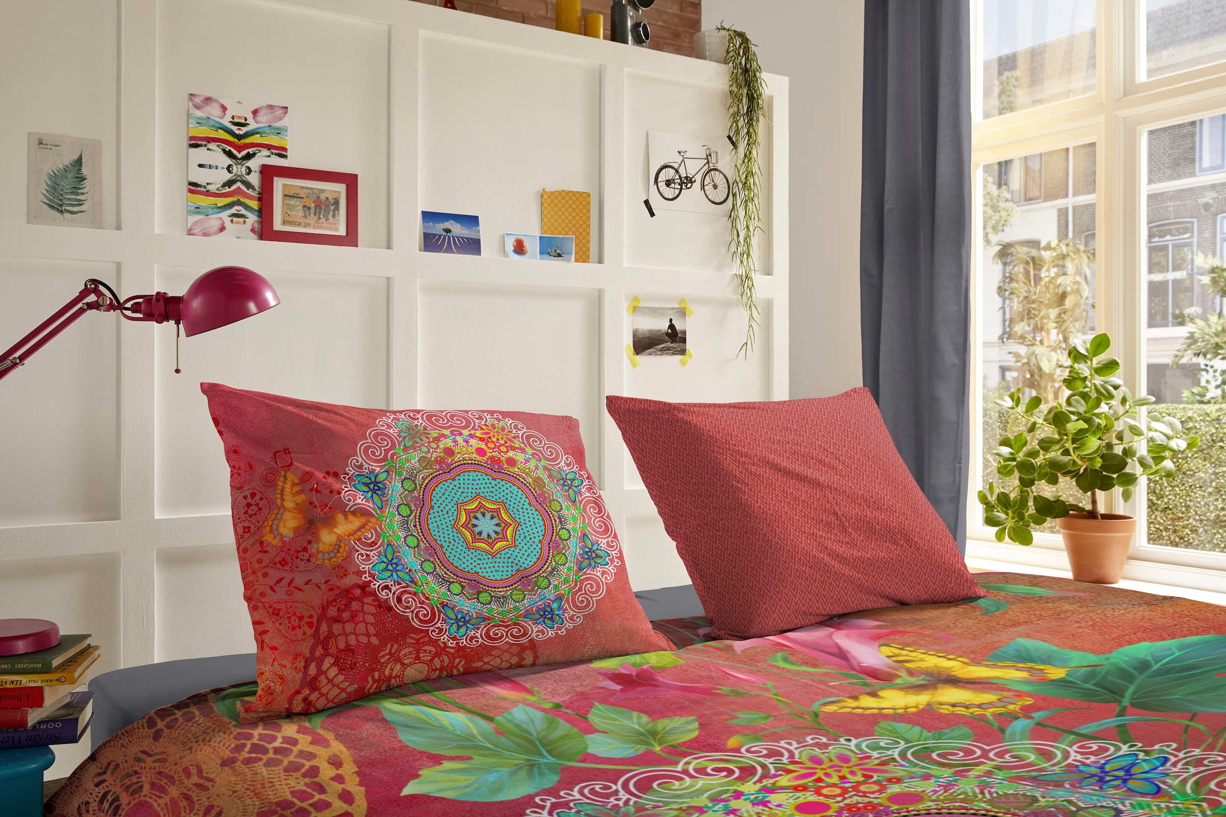 hip Wendebettwäsche »Novali«, Mako-Satin, 135x200, Reißverschluss, Wende, Mandala Blumen, Terrakotta