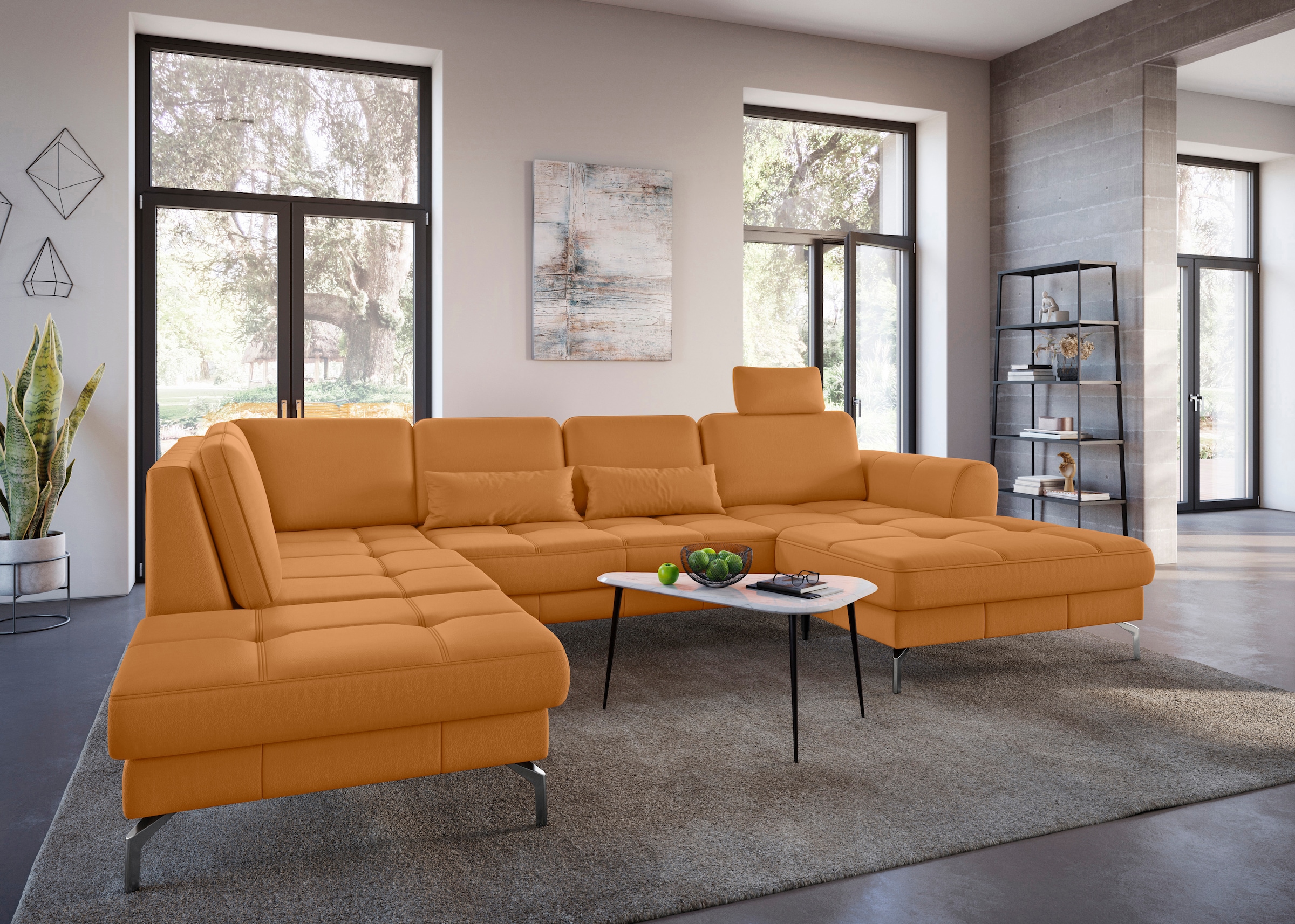 sit&more Wohnlandschaft »Bendigo U-Form«, inklusive Sitztiefenverstellung, Bodenfreiheit 15 cm, in 2 Fußfarben