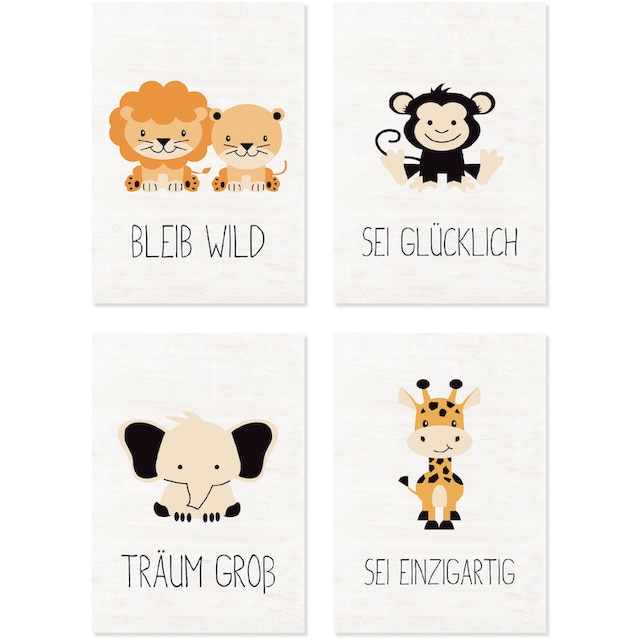 Lüttenhütt Poster »Tiere«, Tiere, (Set, 4 St., 4 Teile), 4er Set in zwei  Größen kaufen | BAUR