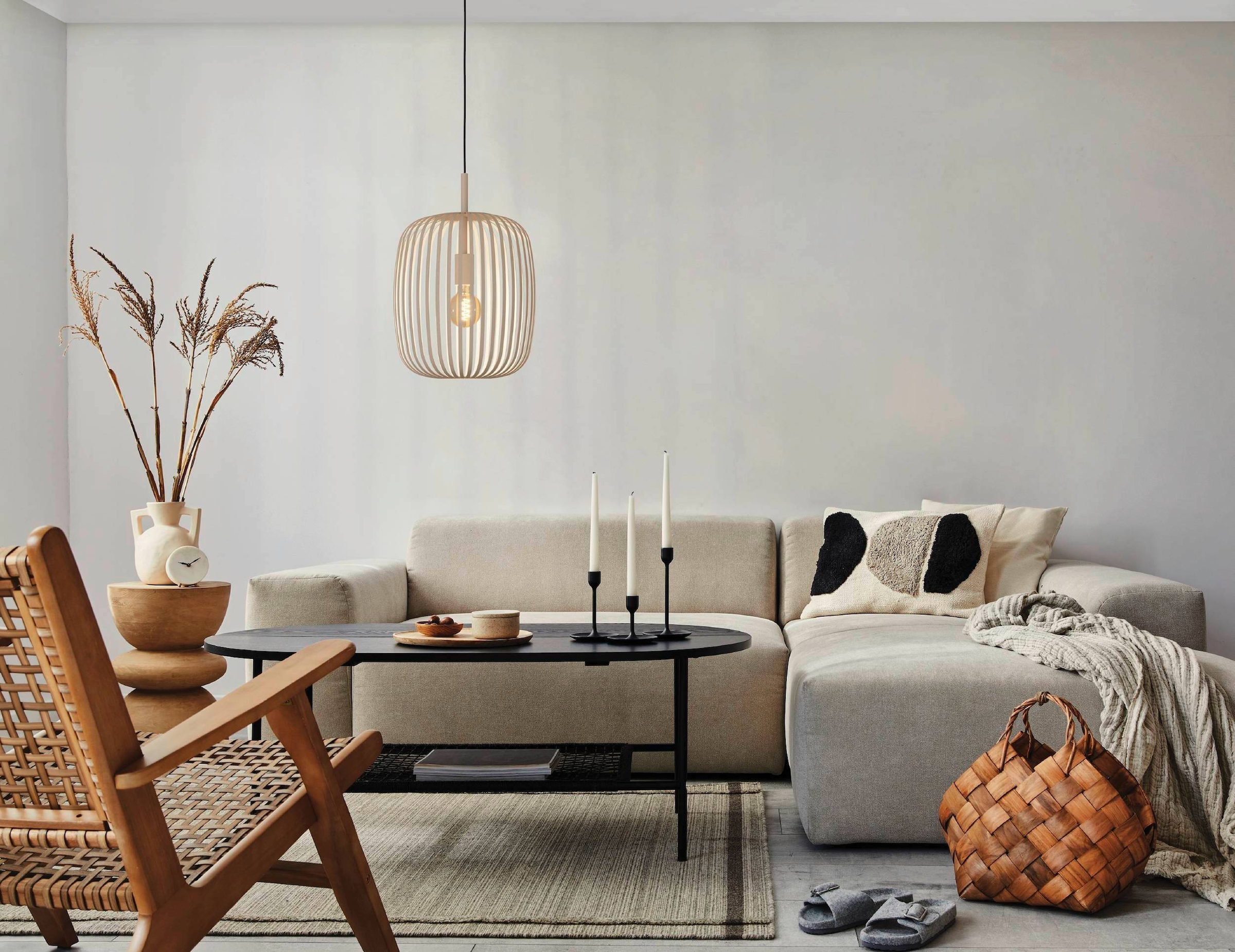 EGLO Pendelleuchte »Hängeleuchte ROMAZZINA, exkl. E27, Stahl in sandfarben, Pendellampe«, 1 flammig, Leuchtmittel E27 | ohne Leuchtmittel, Esszimmerlampe, 110x32,5 cm (HxD), 1-flammig, modern, minimalistisch