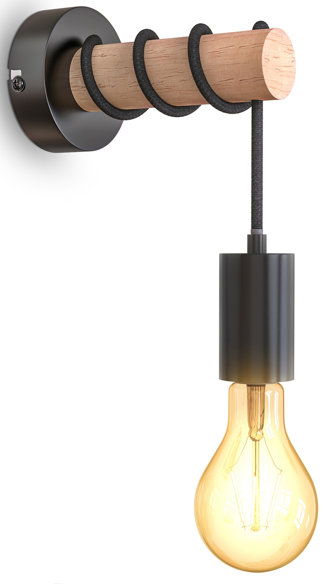 Wandleuchte »BK_WL1342 Vintage Wandlampe, Stahl, Holz, E27-Fassung«, 1...