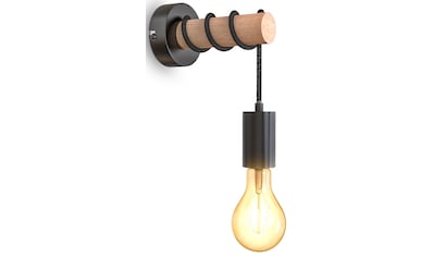 Wandleuchte »BK_WL1342 Vintage Wandlampe, Stahl, Holz, E27-Fassung«, 1 flammig-flammig