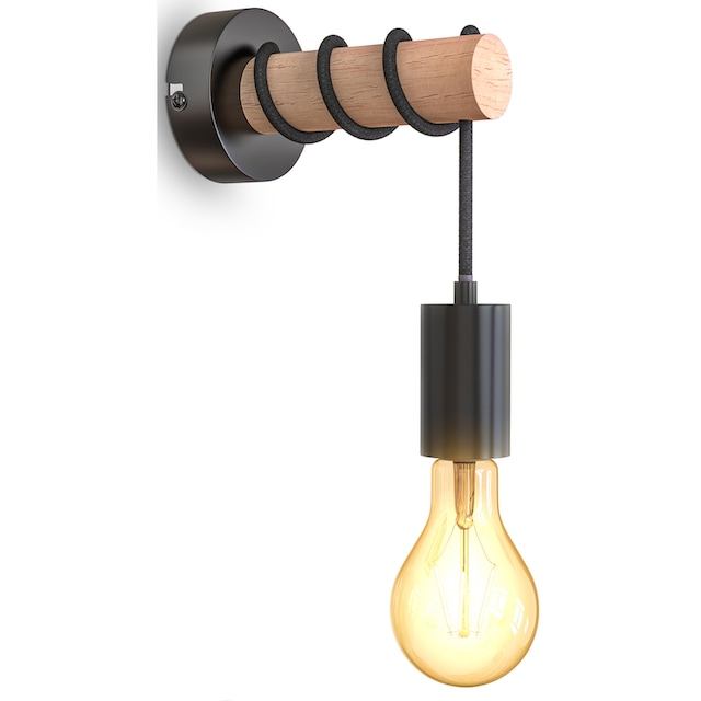 | Wandlampe, 1 1-Flammig, B.K.Licht BAUR Vintage Industrial Holz, E27-Fassung«, kaufen Leuchtmittel flammig-flammig, ohne Stahl, Design 10W), »BK_WL1342 Wandleuchte (max.