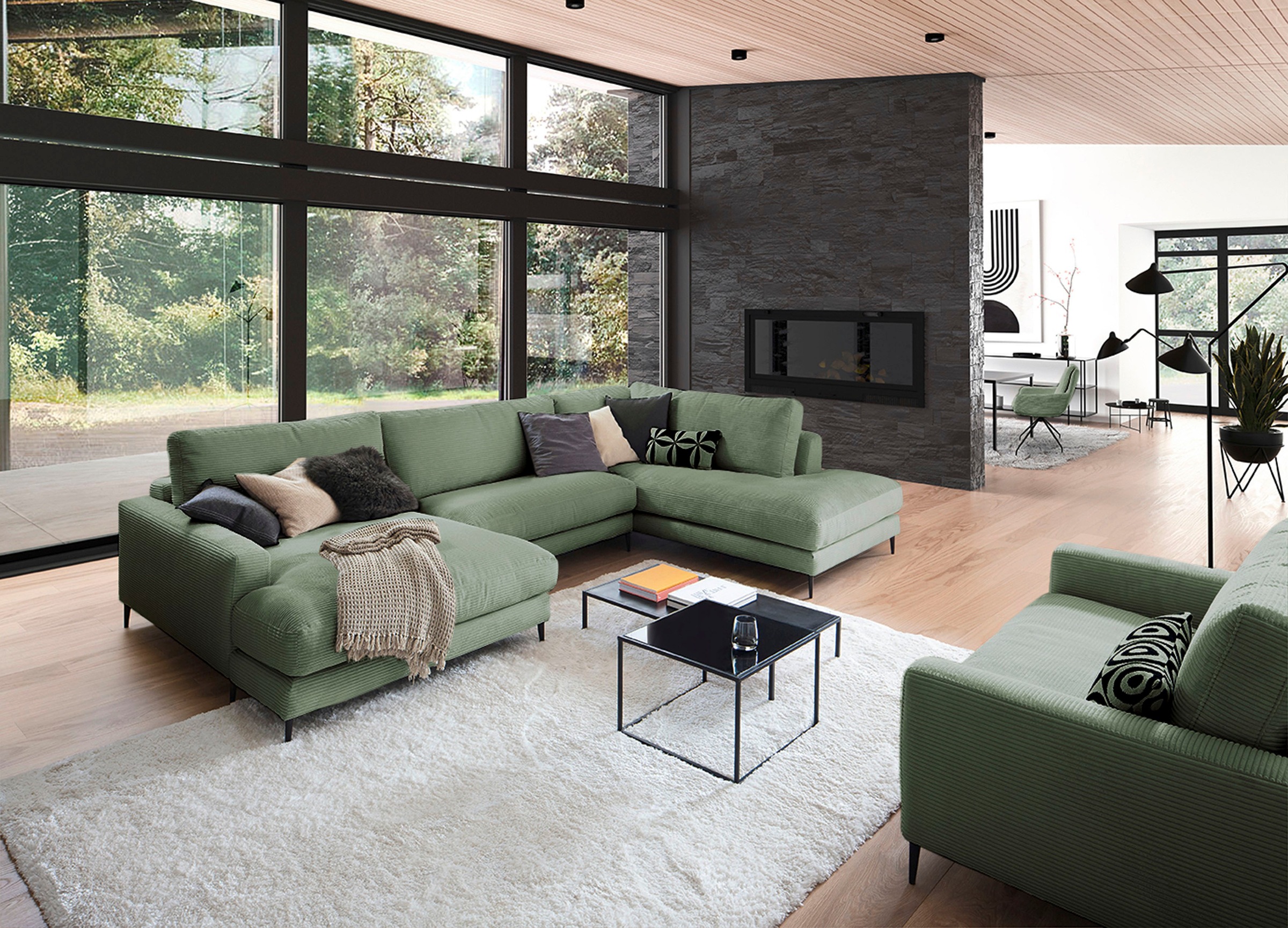 INOSIGN Wohnlandschaft »Downtown XXL B/T/H: 341/223/84 cm Loungemöbel zum Relaxen«, weicher Sitzkomfort, Cord-Bezug, weicher Sitzkomfort U-Form