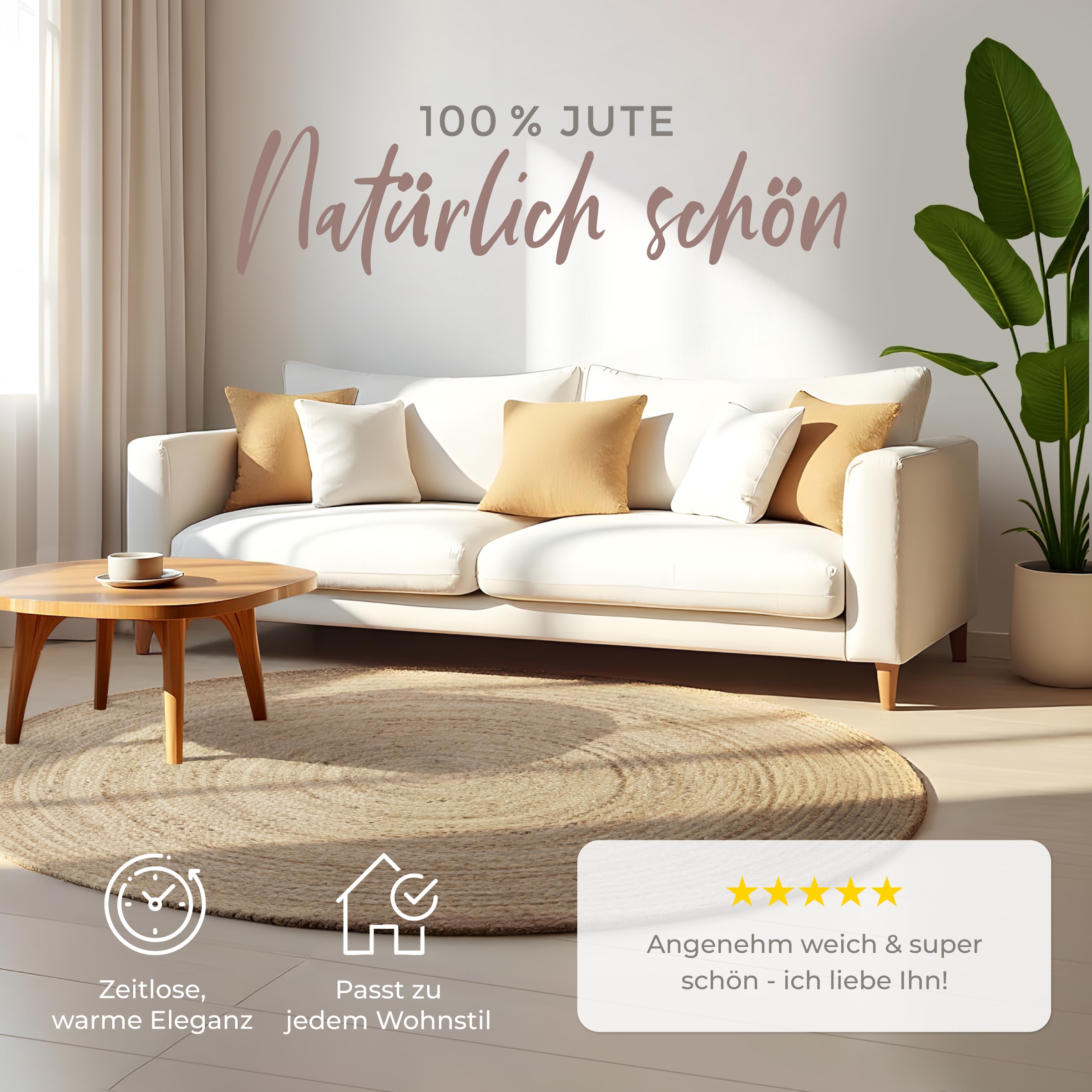 carpetfine Teppich »Nele Juteteppich Naturfaser«, rund, 6 mm Höhe, geflochtener Wendeteppich aus 100%Jute, in rund und oval, viele Größen